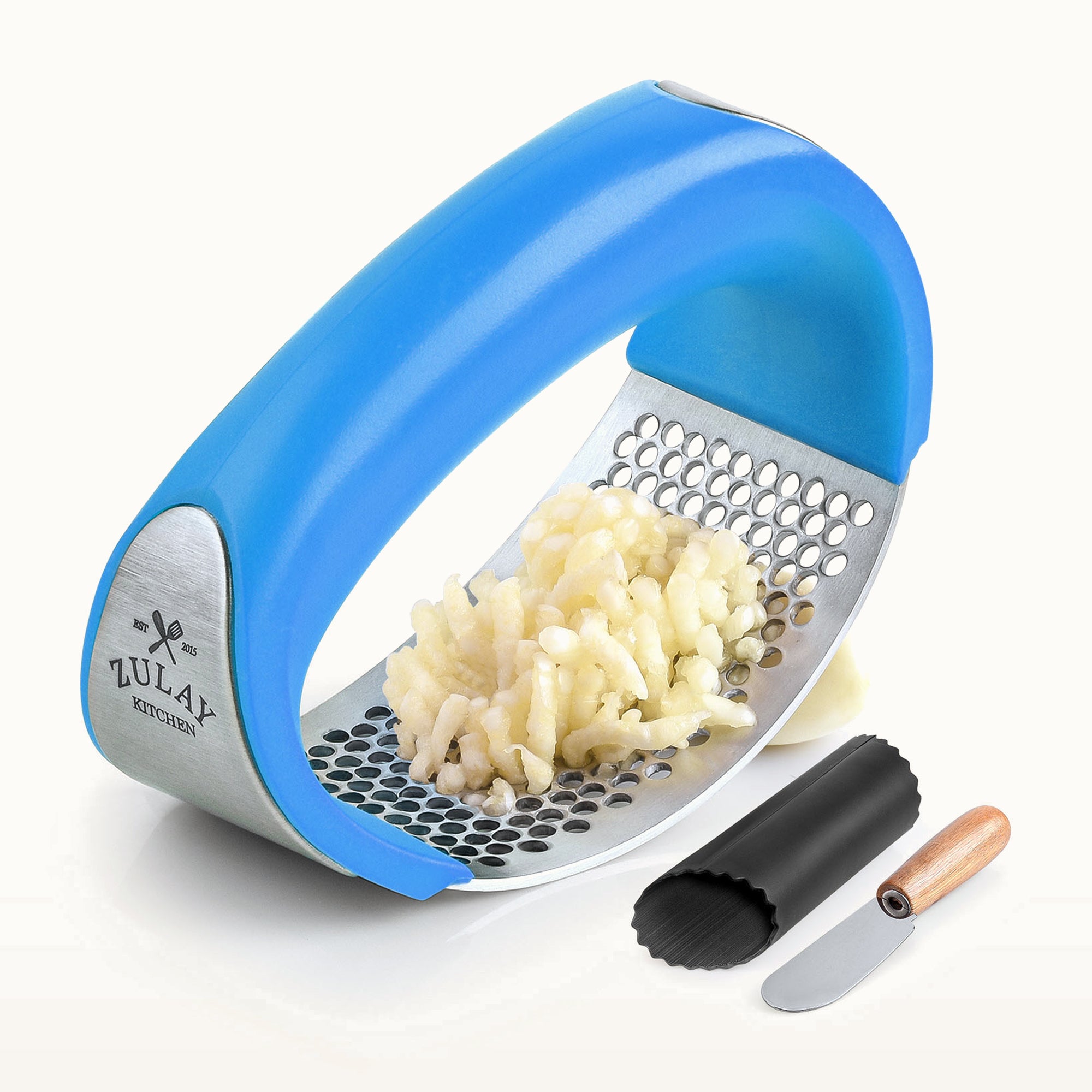 Garlic Press Rocker Set - Stainless Steel Blue by Zulay Kitchen by Zulay Kitchen