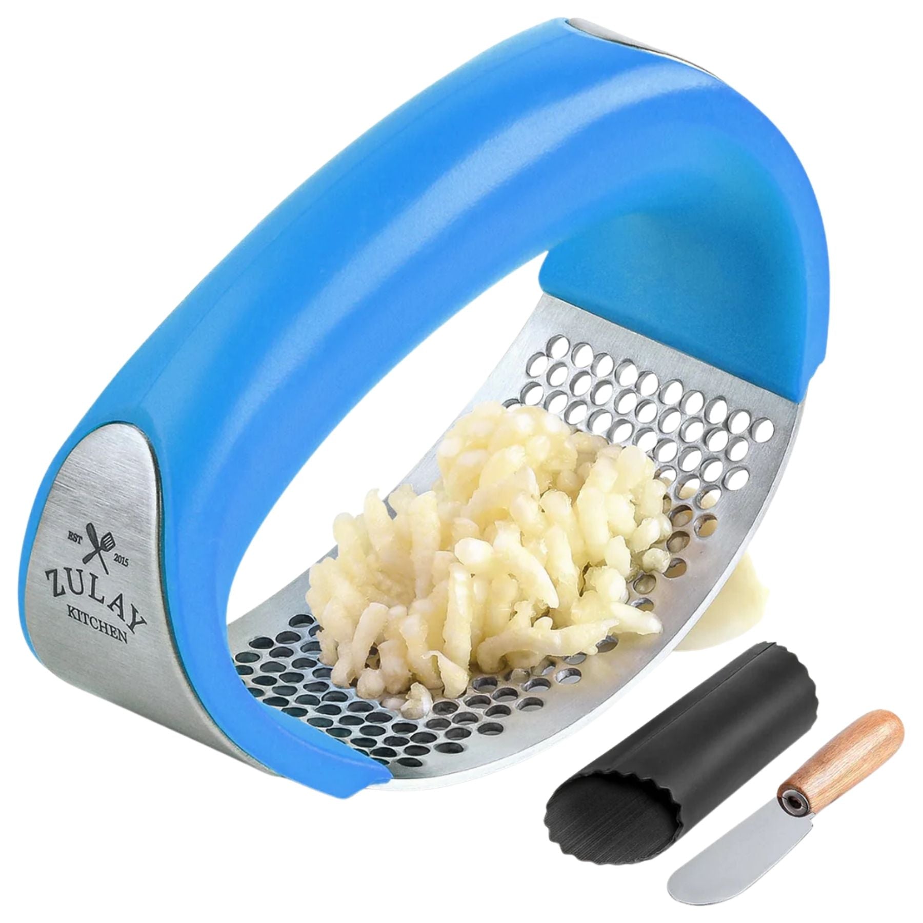 Garlic Press Rocker Set - Stainless Steel Blue by Zulay Kitchen by Zulay Kitchen