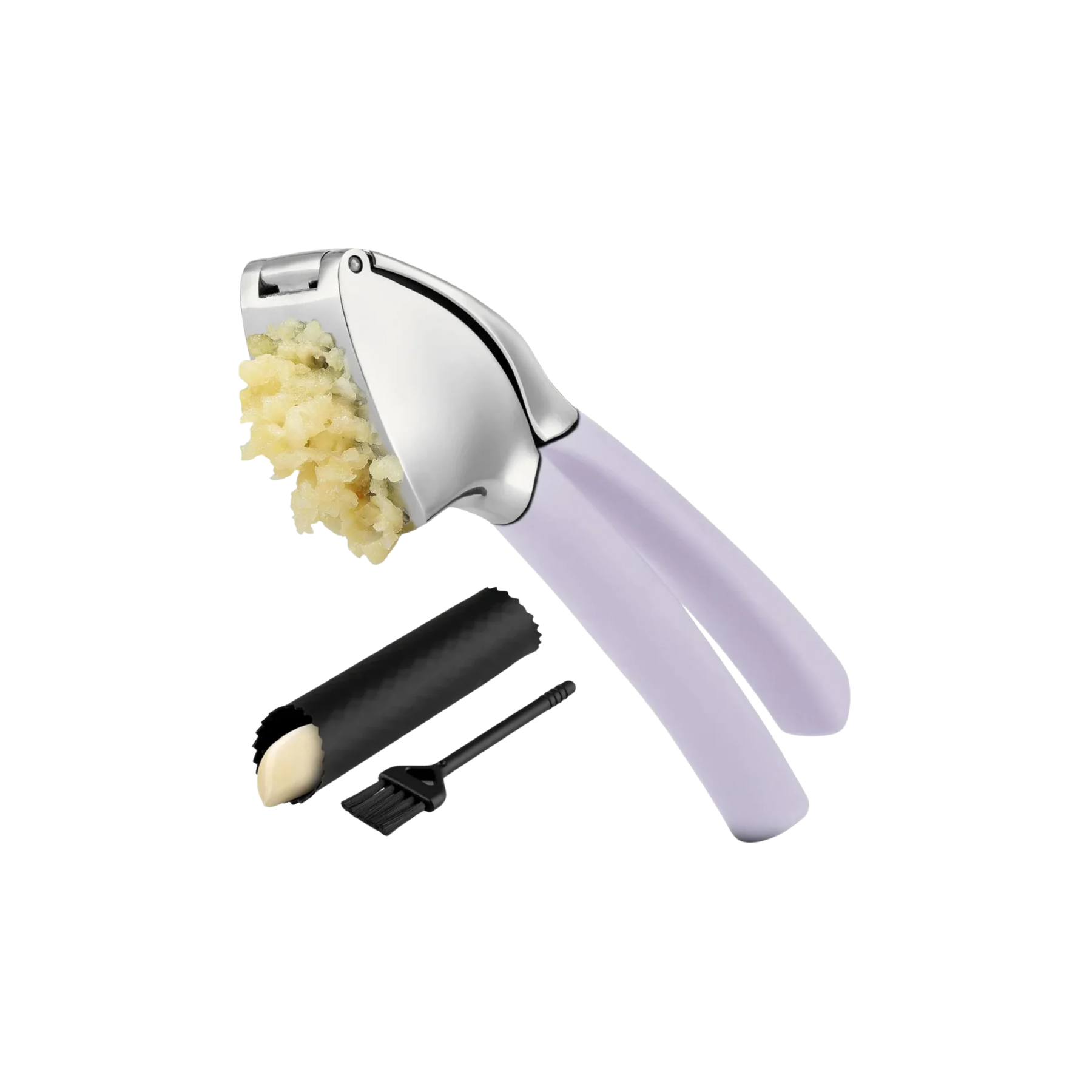 Garlic Press Comfort Grip with Peeler and Brush - Lavender by Zulay Kitchen