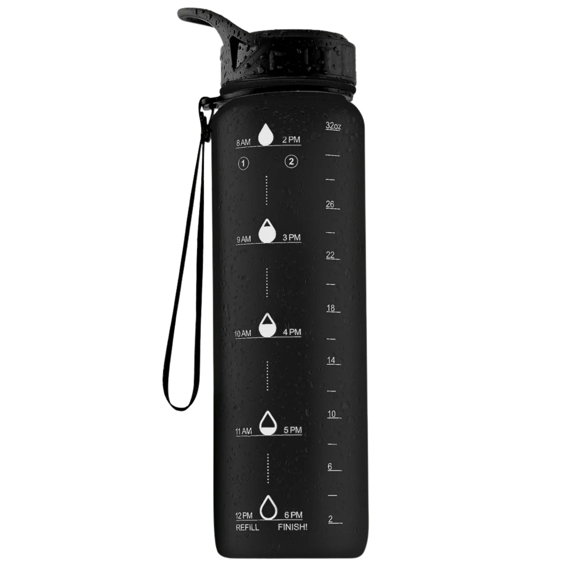 Hydration Nation Water Bottle With Time Marker (32 oz)- Black by Zulay Kitchen