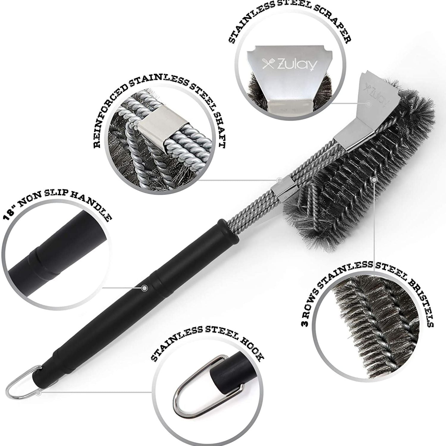 Stainless Steel Scraper Grill Brush by Zulay Kitchen