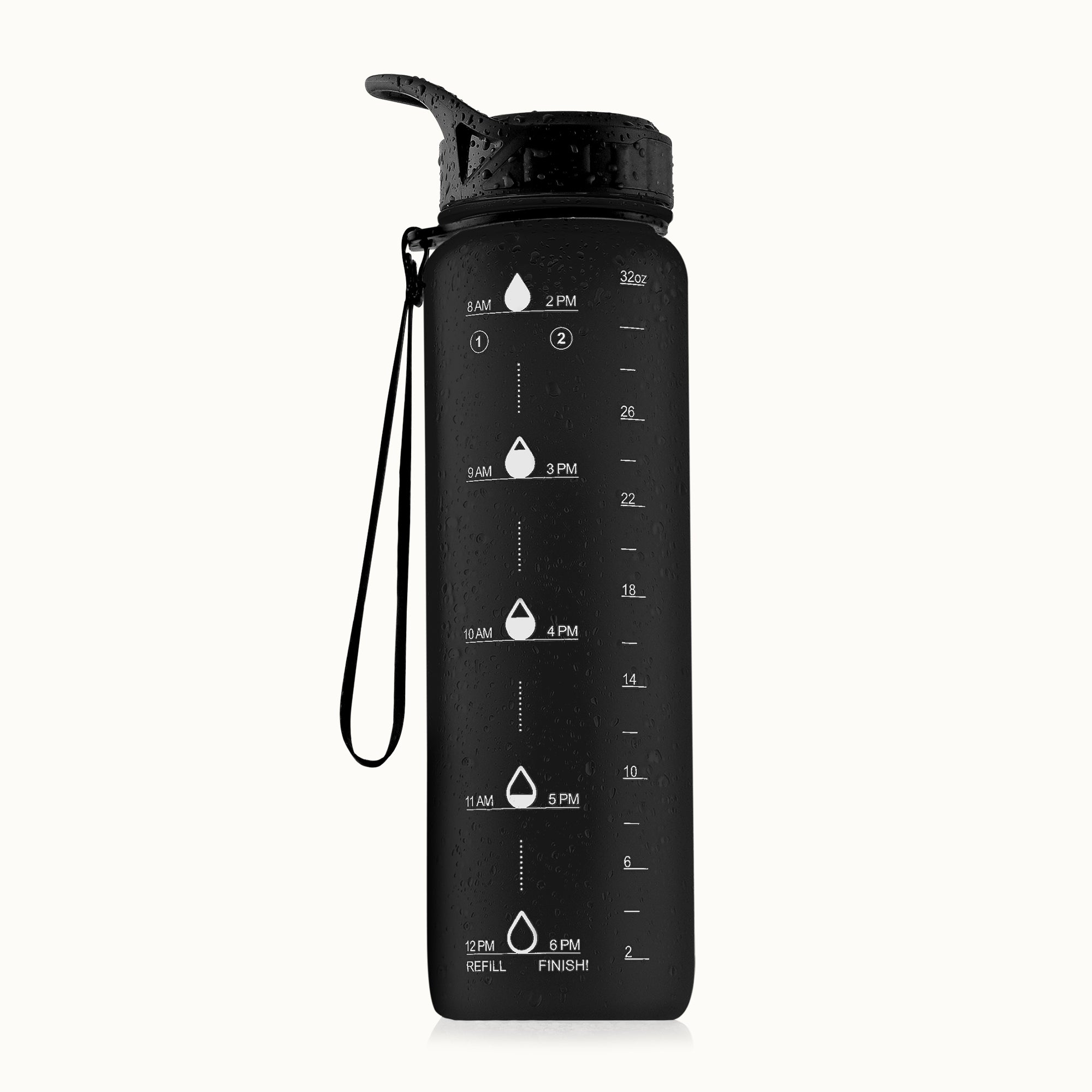 Hydration Nation Water Bottle With Time Marker (32 oz)- Black by Zulay Kitchen