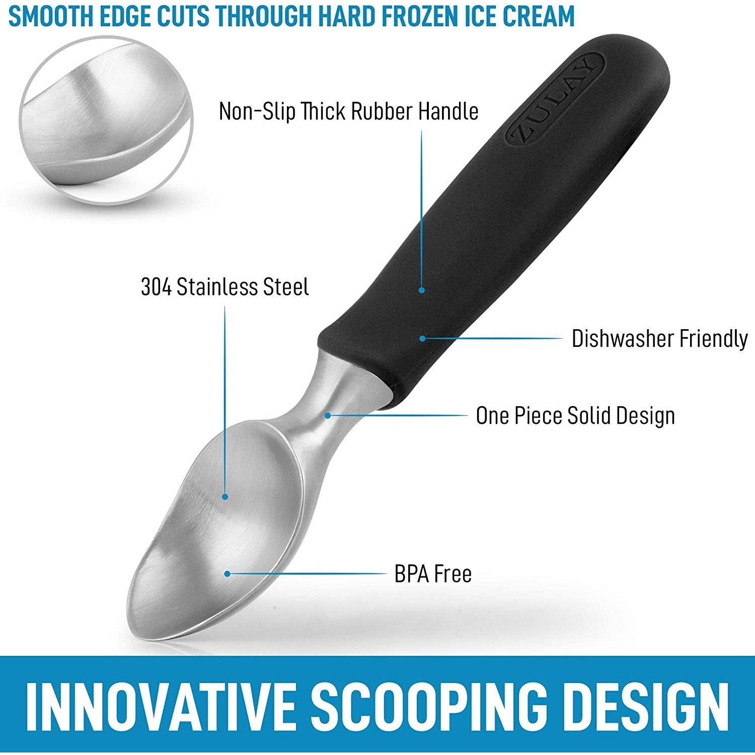 Innovative Ice Cream Scoop With Rubber Grip by Zulay Kitchen