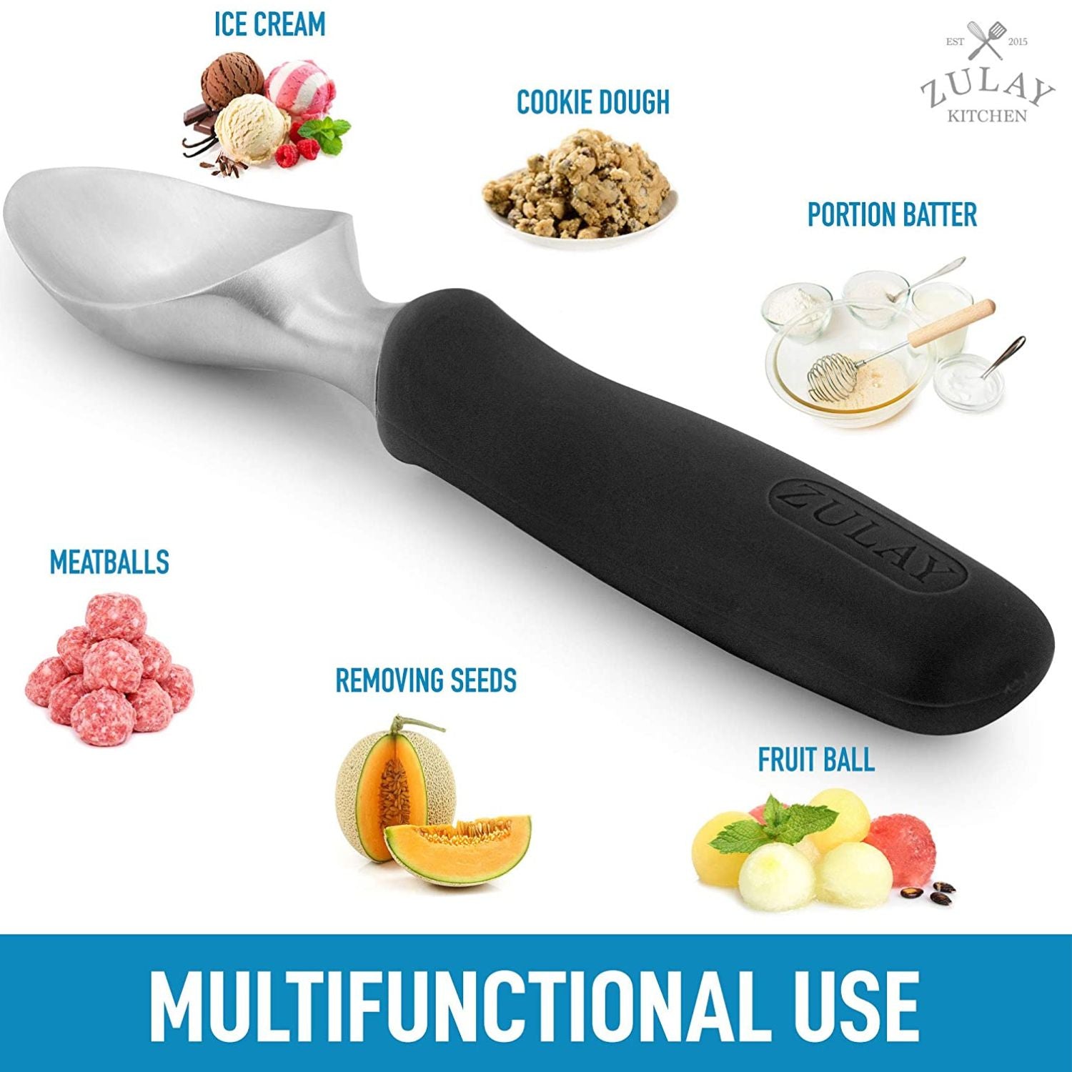 MultiFunctional Ice Cream Scoop With Rubber Grip by Zulay Kitchen