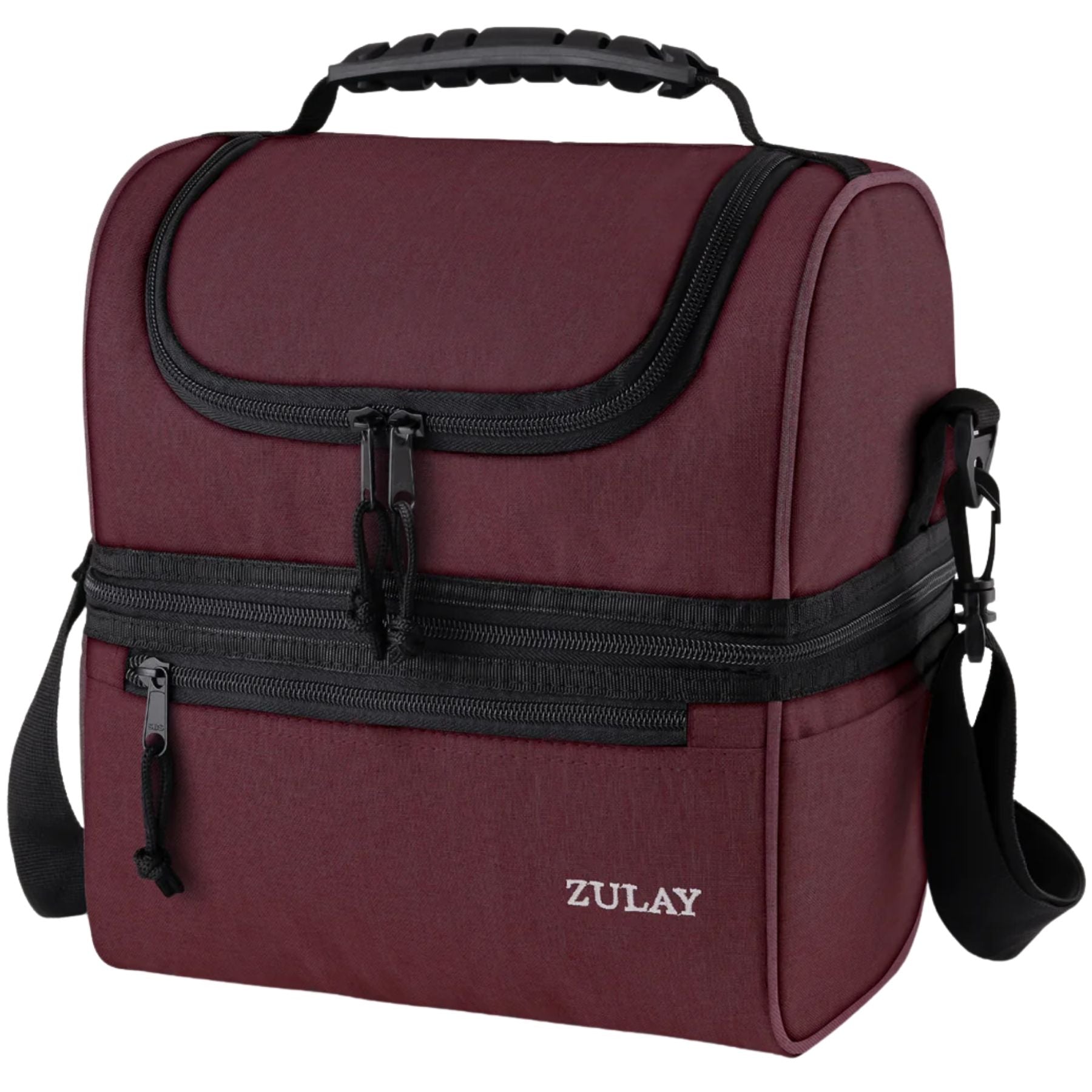 Insulated 2-Compartment Lunch Box Bag With Strap - Cherry Red by Zulay Kitchen