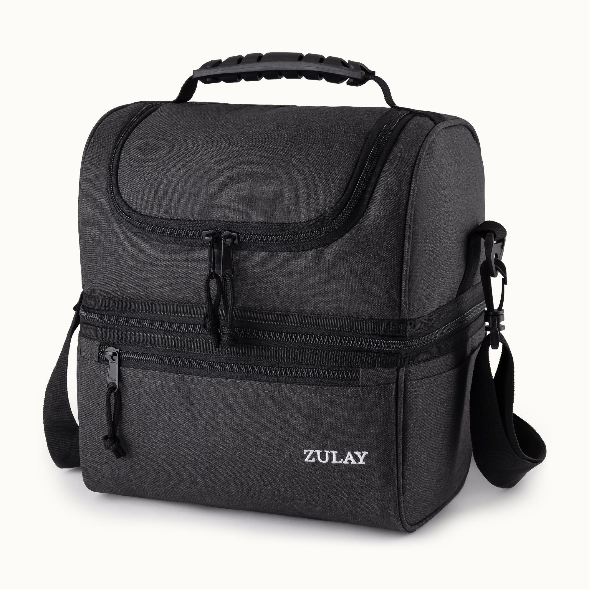 Insulated 2-Compartment Lunch Box Bag With Strap - Charcoal by Zulay Kitchen
