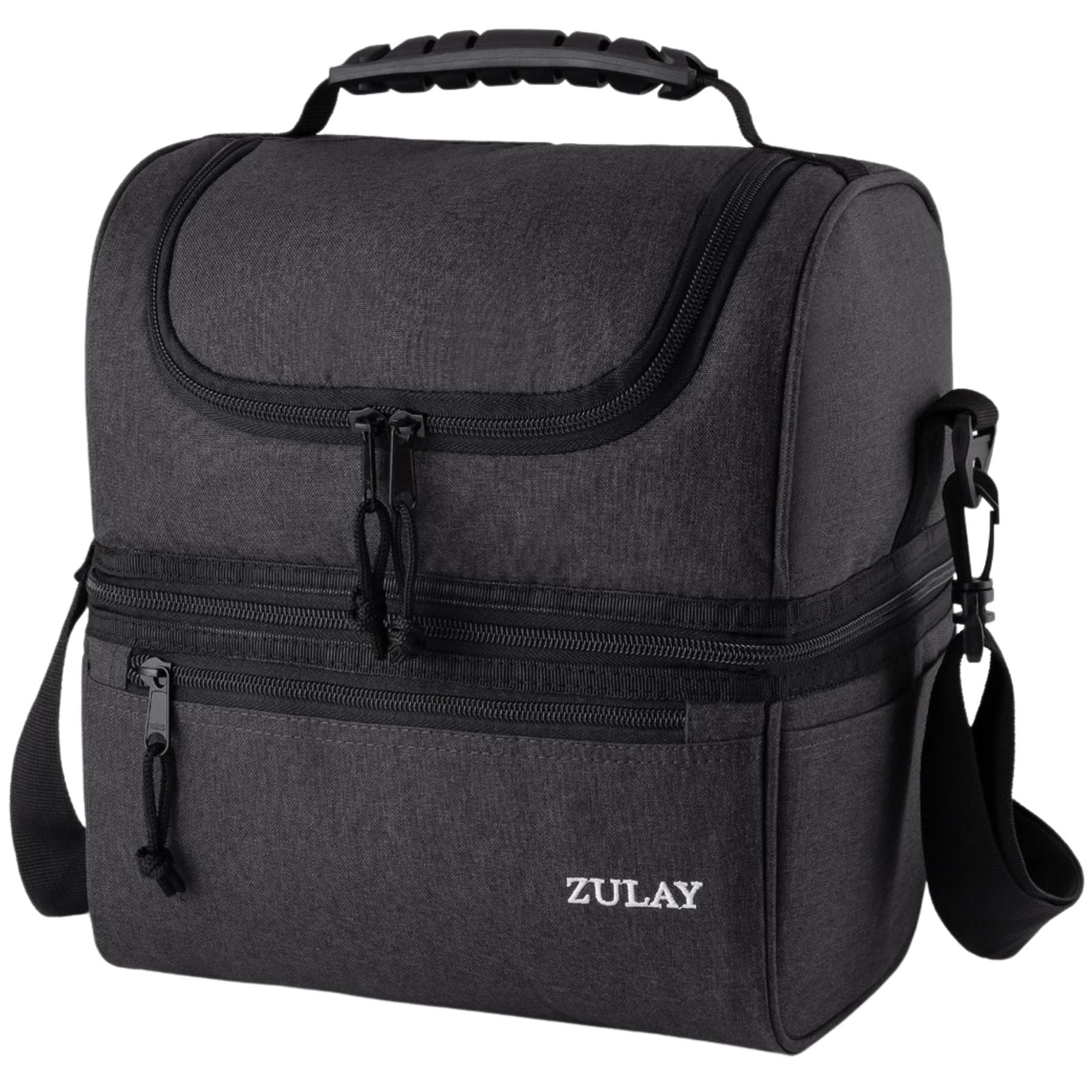 Insulated 2-Compartment Lunch Box Bag With Strap - Charcoal by Zulay Kitchen