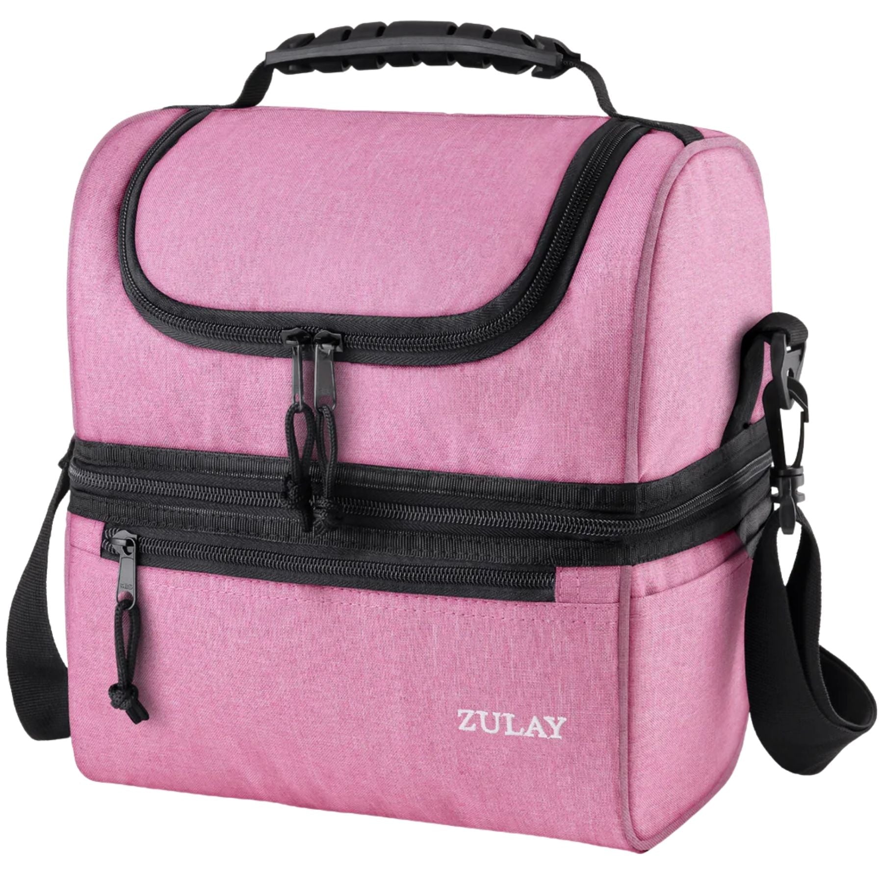 Insulated 2-Compartment Lunch Box Bag With Strap - Bubblegum Pink by Zulay Kitchen
