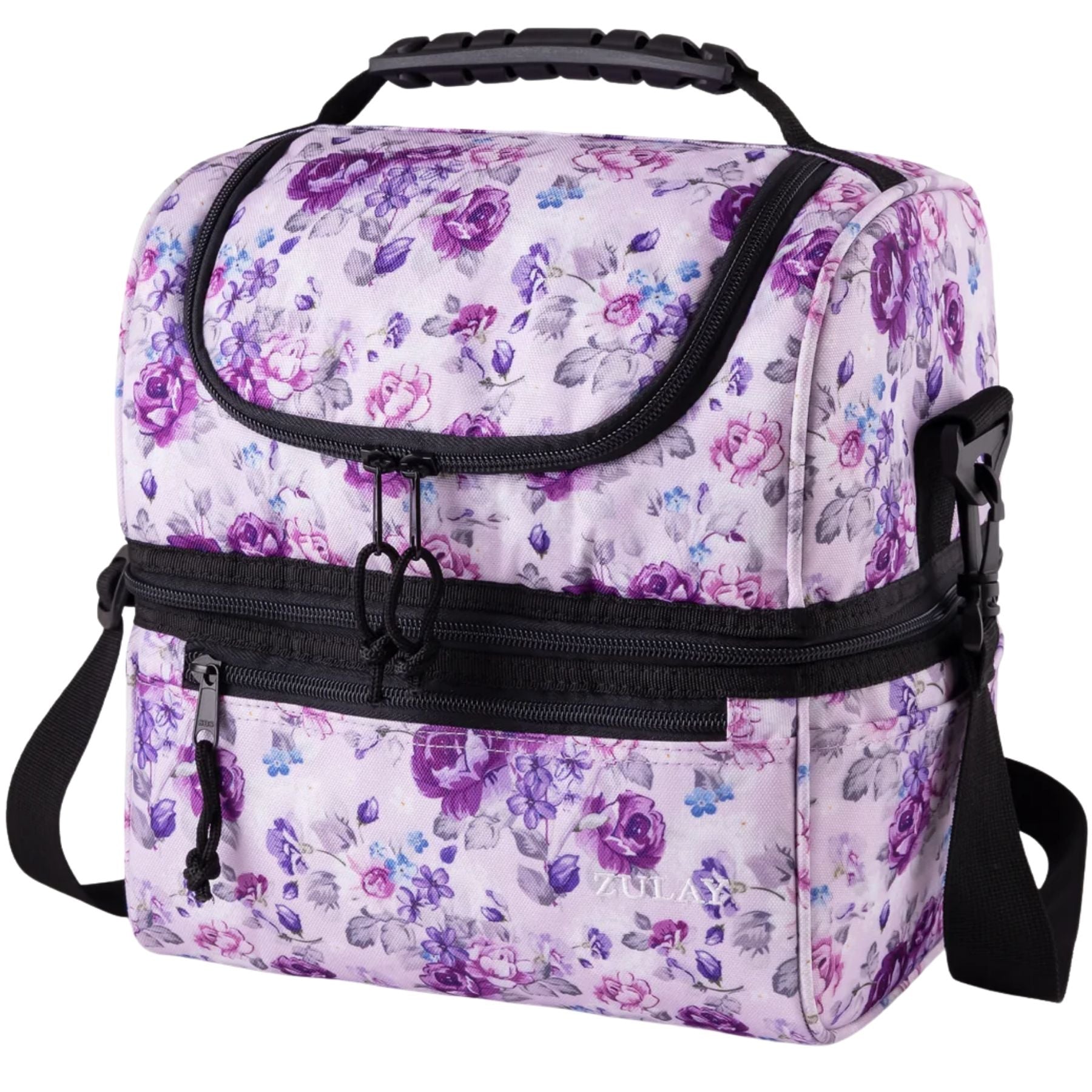 Insulated 2-Compartment Lunch Box Bag With Strap - Purple Rose by Zulay Kitchen