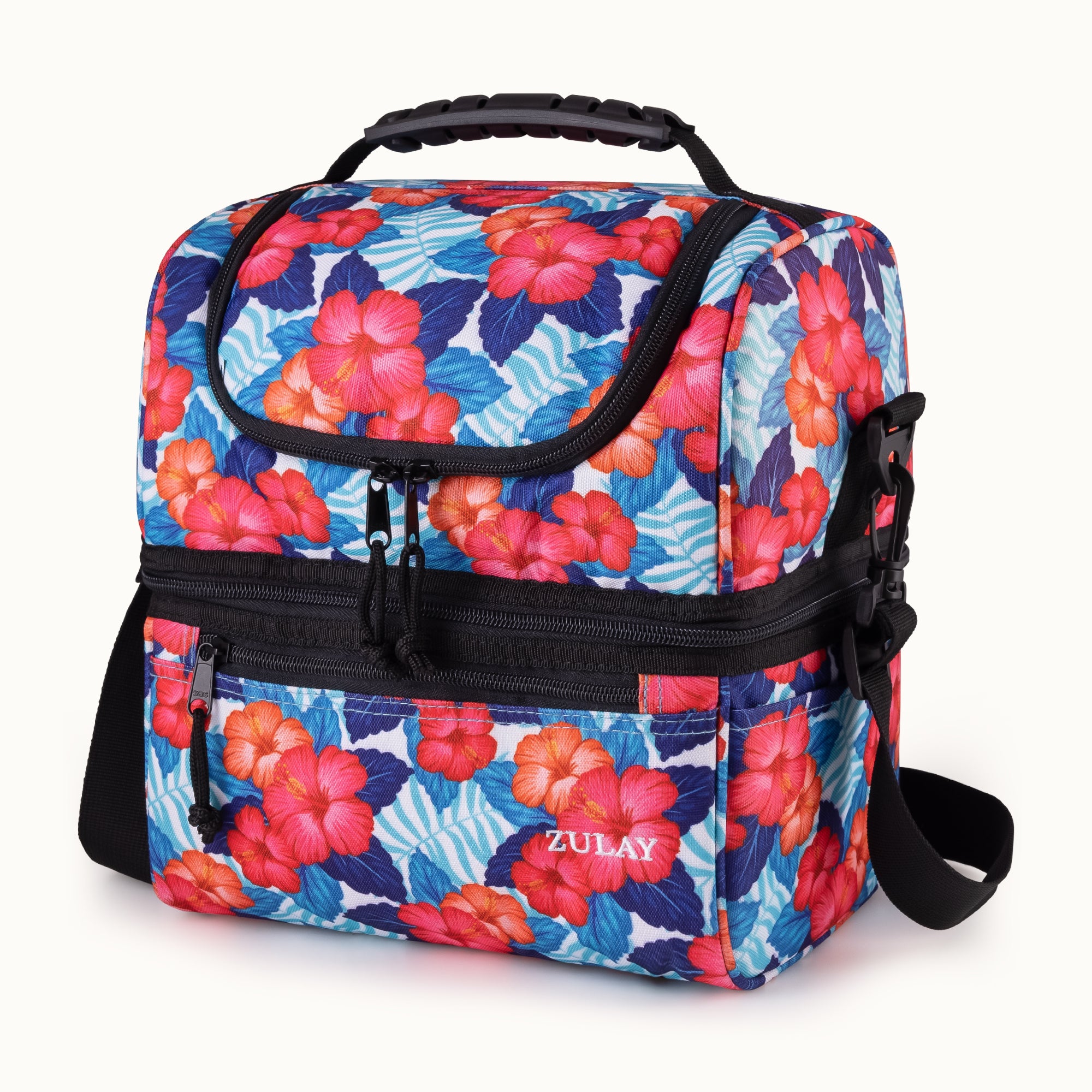Insulated 2-Compartment Lunch Box Bag With Strap - Hibiscus by Zulay Kitchen