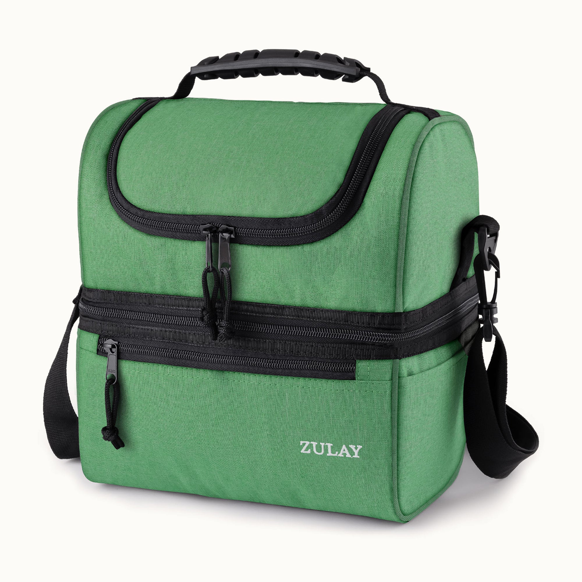 Insulated 2-Compartment Lunch Box Bag With Strap-Heather Green by Zulay Kitchen