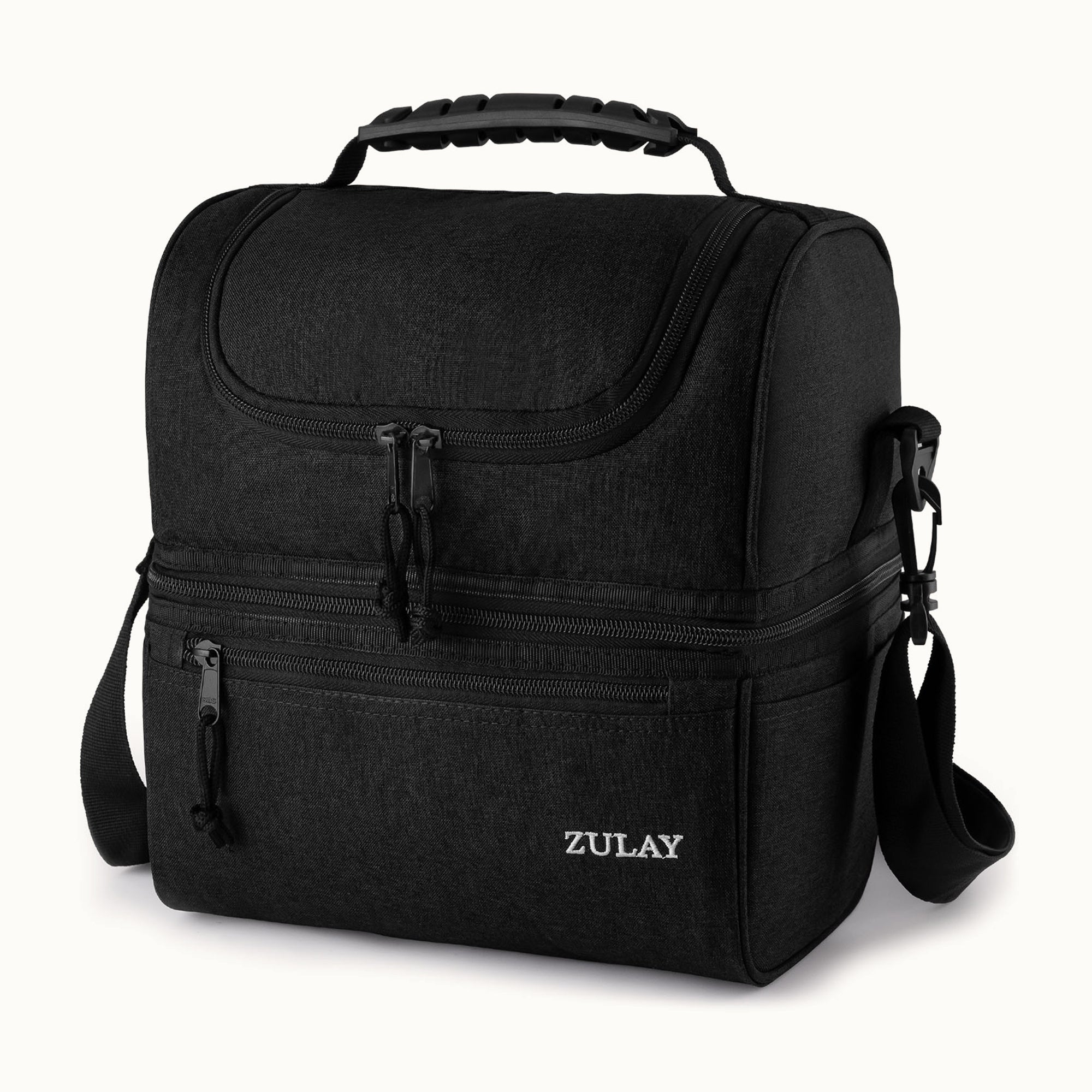 Insulated 2-Compartment Lunch Box Bag With Strap-Black by Zulay Kitchen