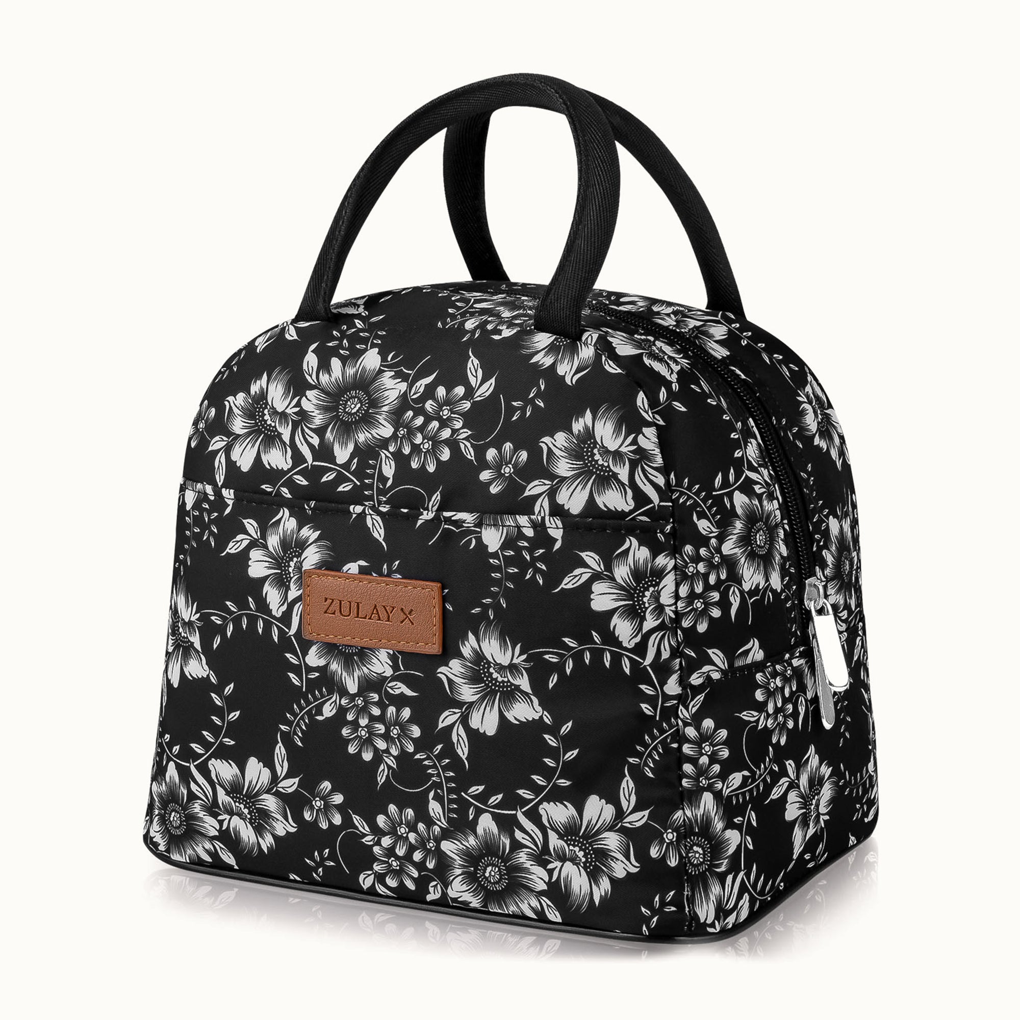 Insulated Lunch Box-Black with White Flowers by Zulay Kitchen