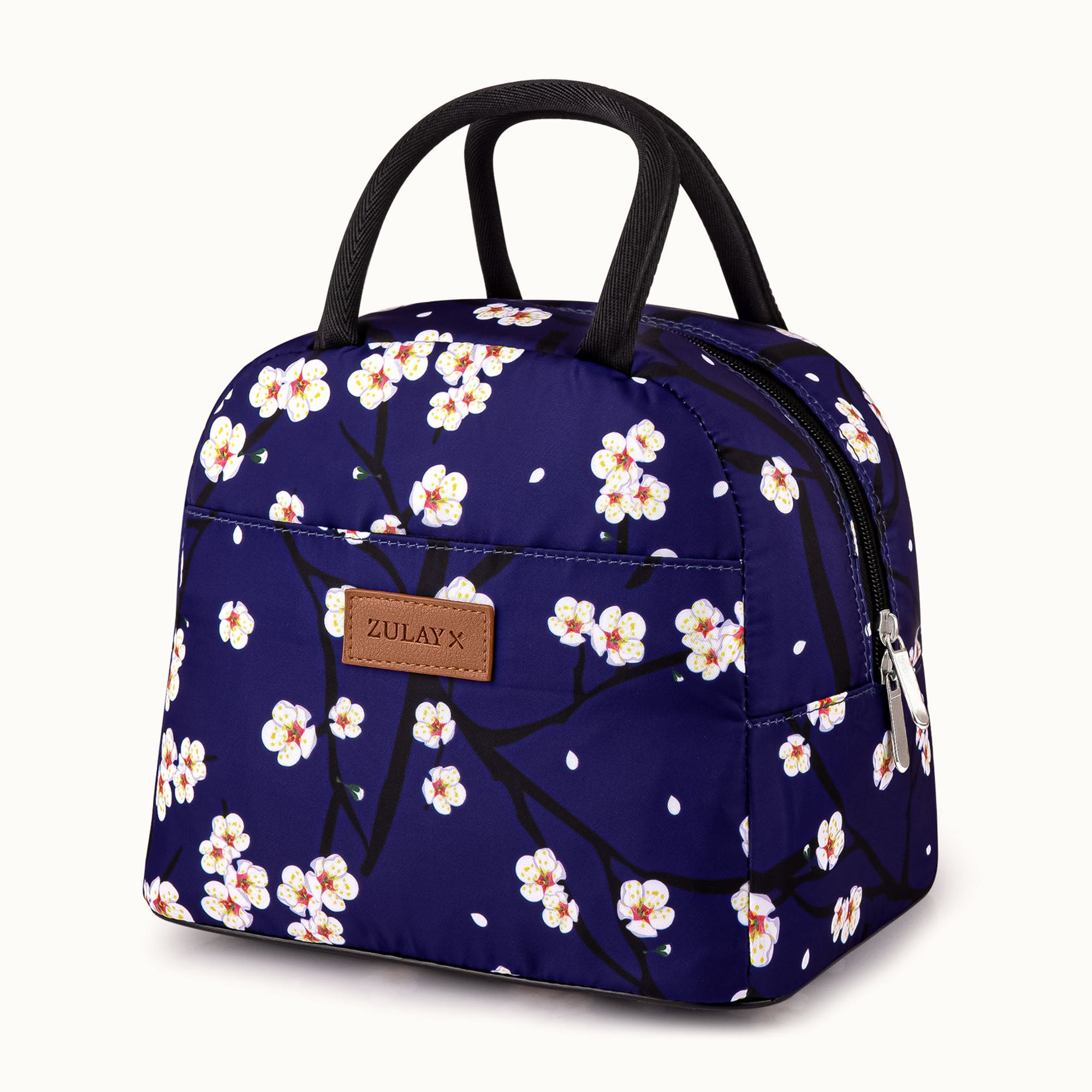Insulated Lunch Box-Dark Blue with White Flowers by Zulay Kitchen