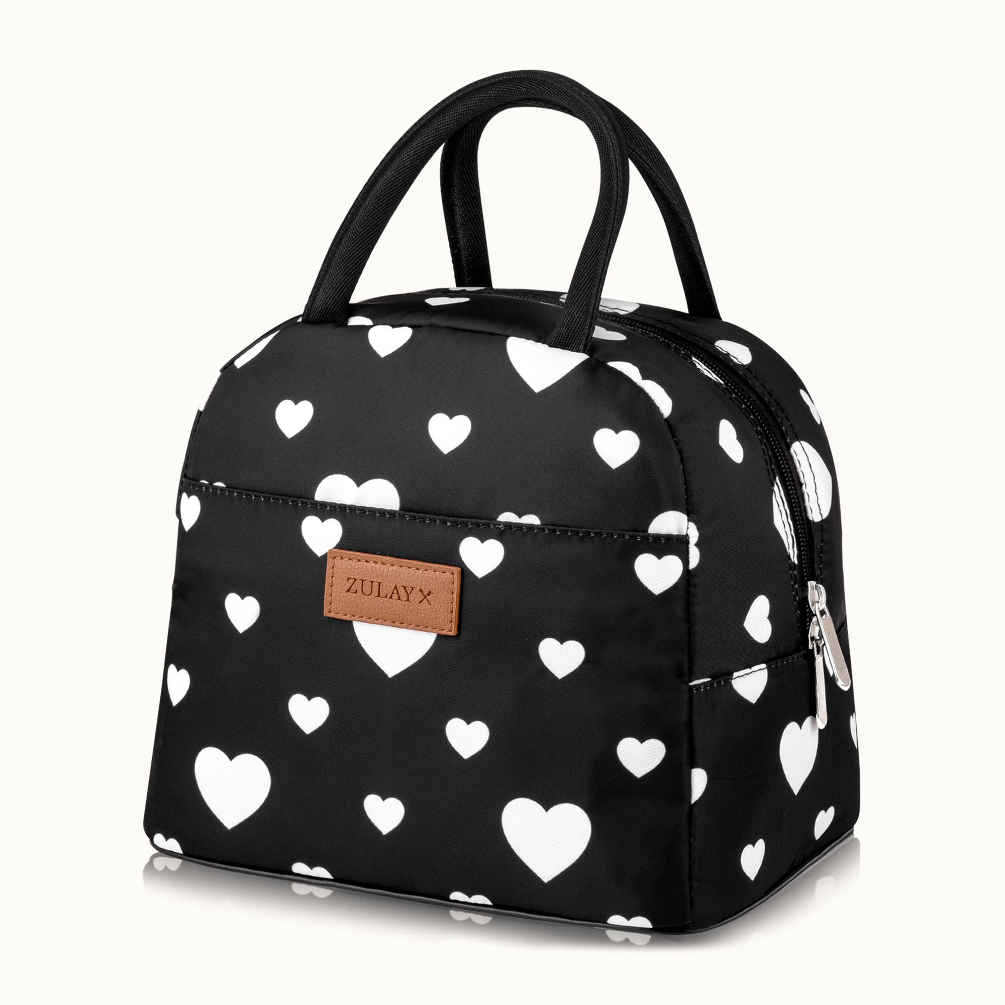Insulated Tote Lunch Bag With Soft Padded Handles-White Hearts by Zulay Kitchen