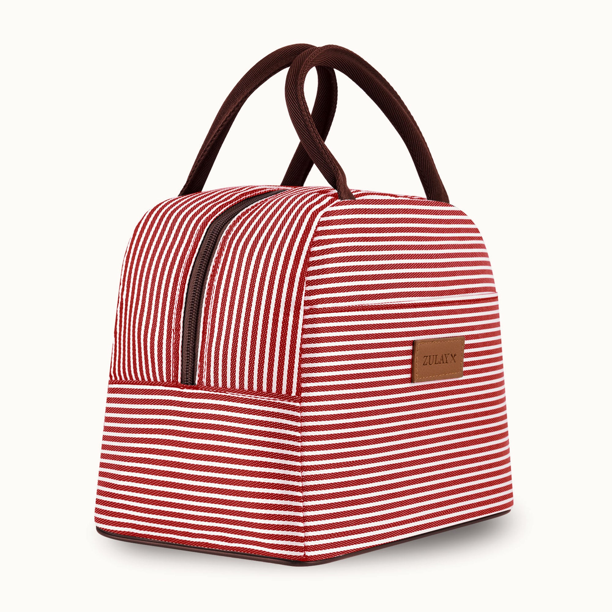 Insulated Tote Lunch Bag With Soft Padded Handles-Red Stripe by Zulay Kitchen