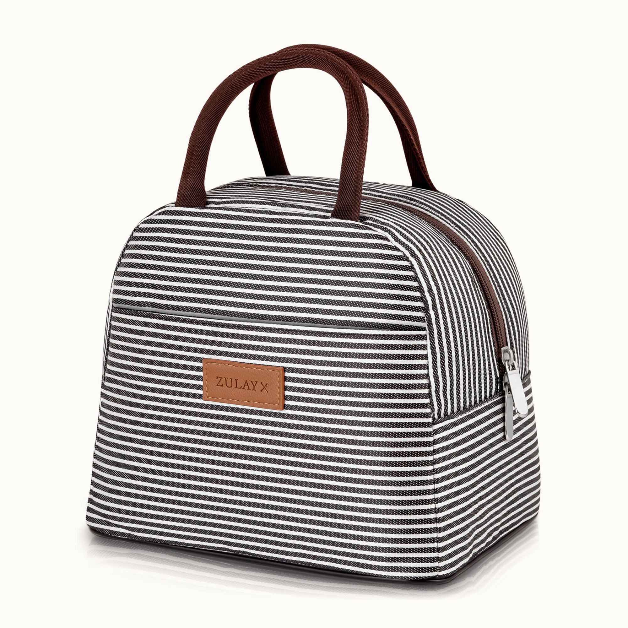 Insulated Tote Lunch Bag With Soft Padded Handles-Black Stripe by Zulay Kitchen