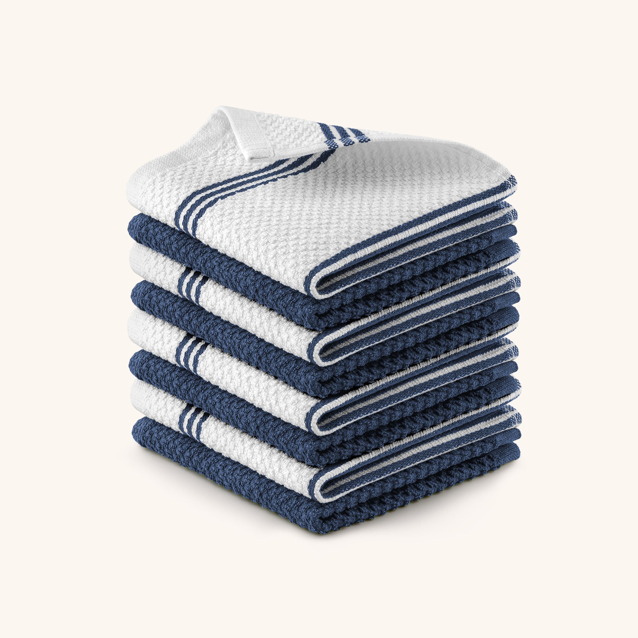 Kitchen Towels - 8 Pack Stripe Dark Blue by Zulay Kitchen