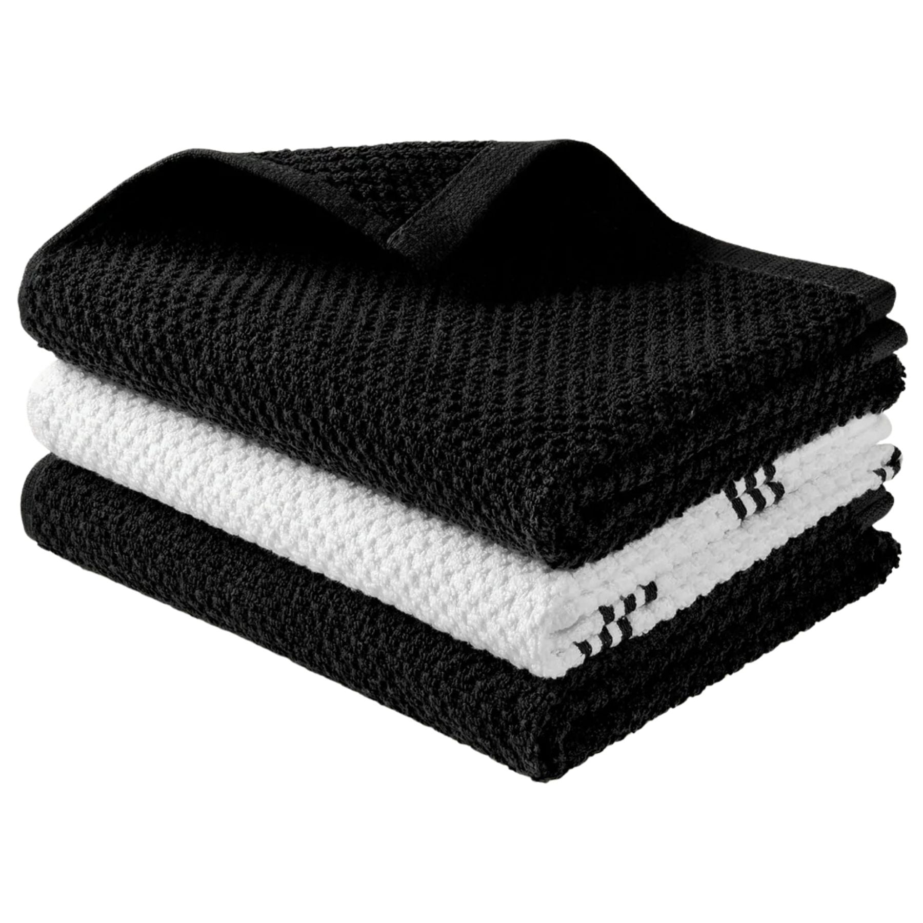 Kitchen Towels-3 Pack 15 x 25 inch - Stripe Black by Zulay Kitchen