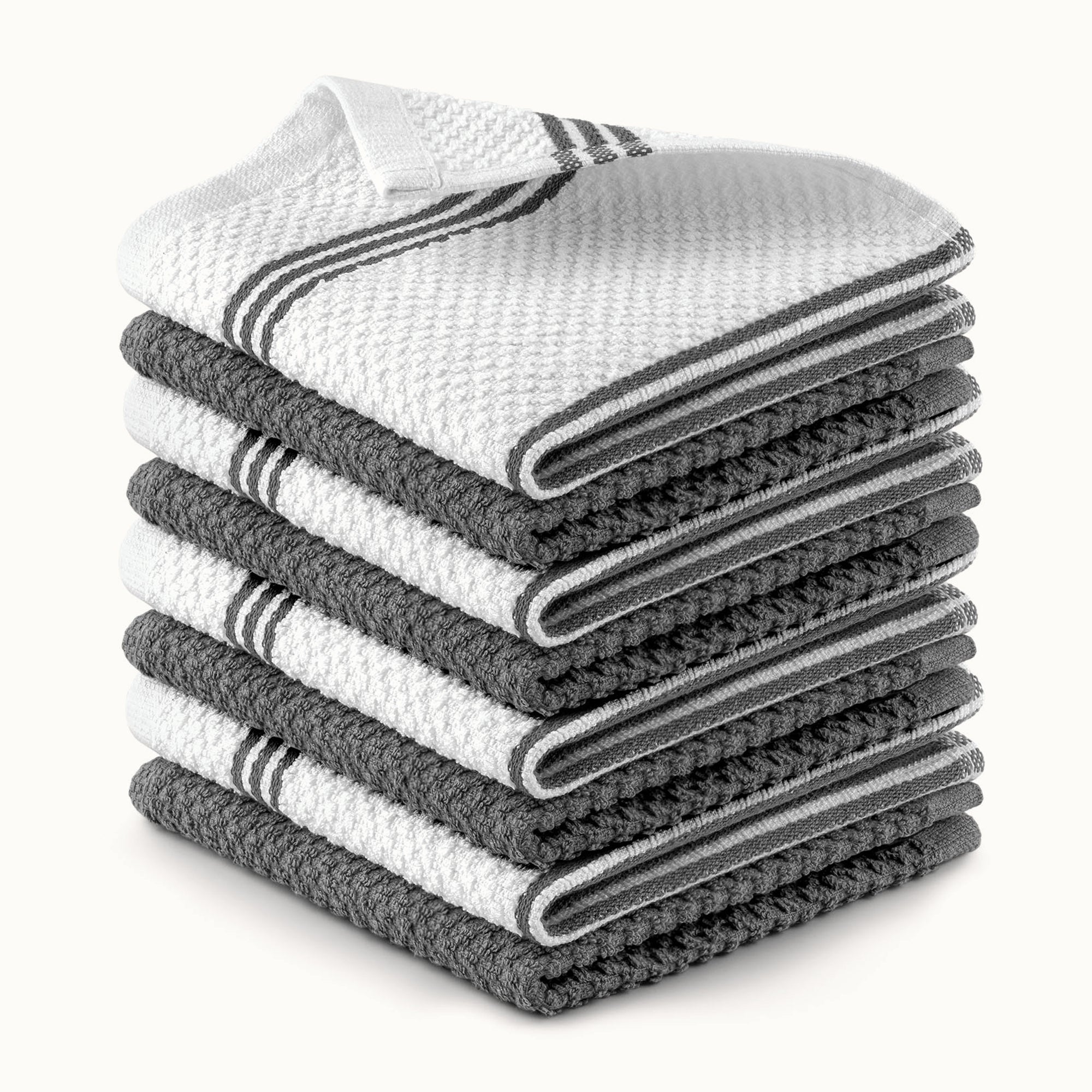 Kitchen Towels-3 Pack 12 x 12 inch - Stripe Gray by Zulay Kitchen