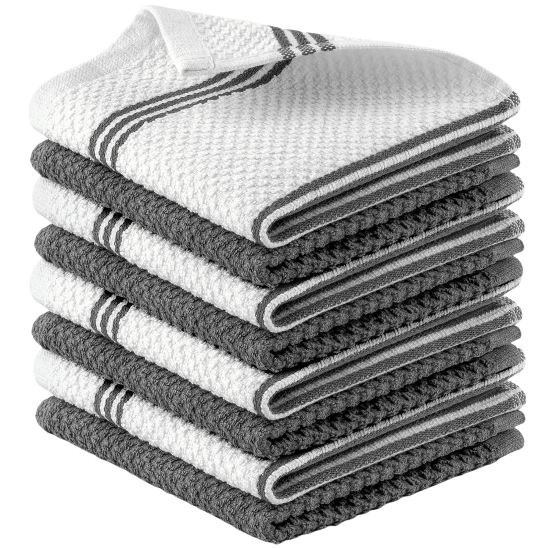 Kitchen Towels-3 Pack 12 x 12 inch - Stripe Gray by Zulay Kitchen