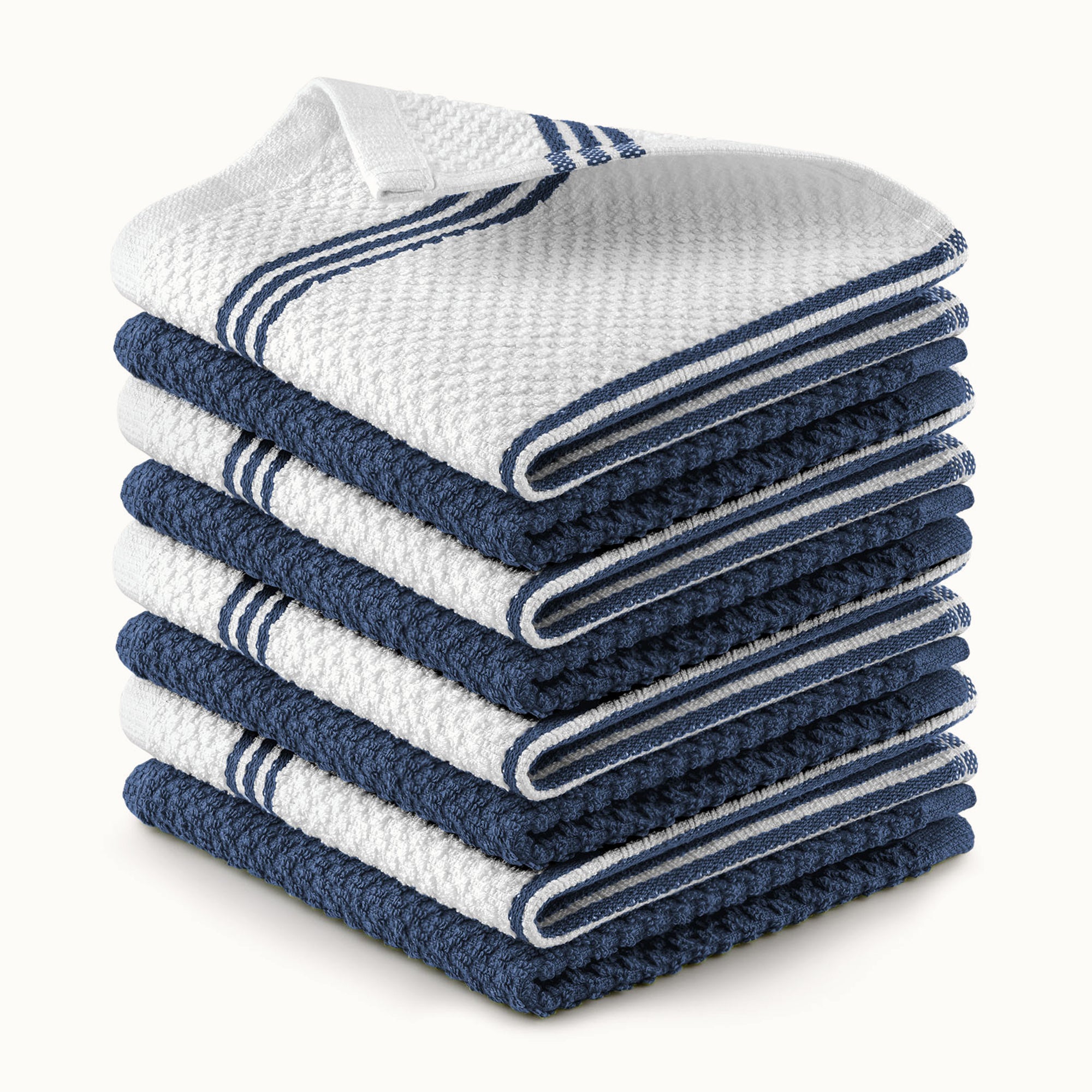 Kitchen Towels-3 Pack 12 x 12 Stripe Dark Blue by Zulay Kitchen