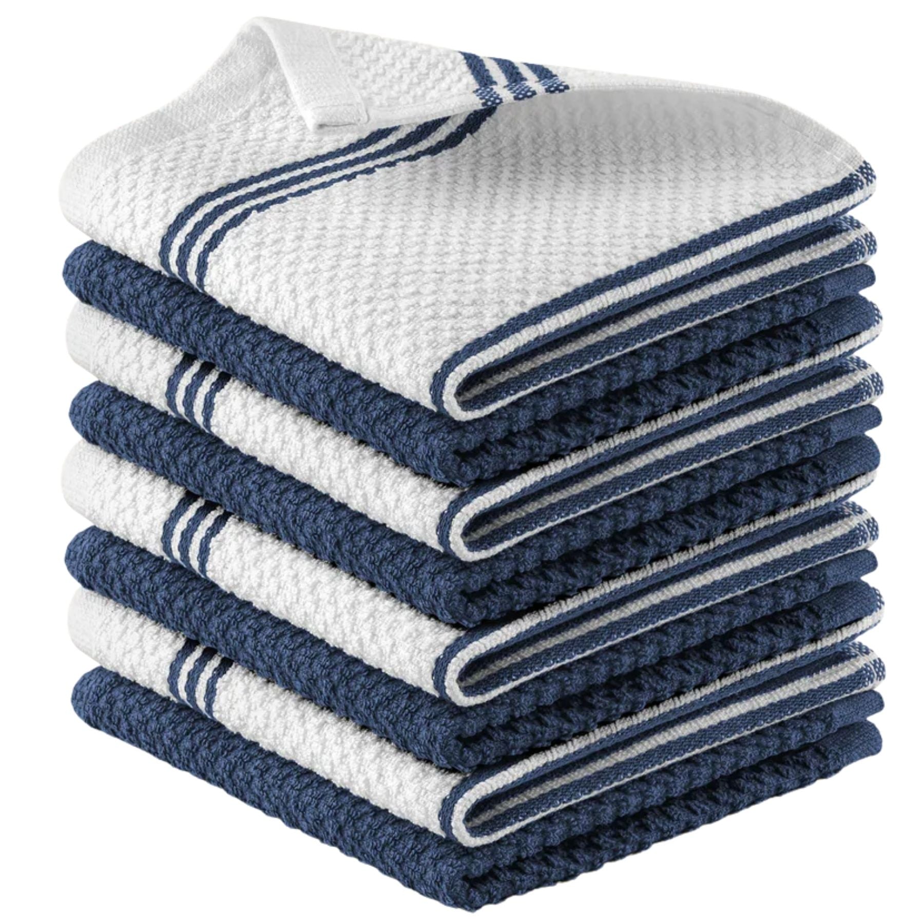 Kitchen Towels-3 Pack 12 x 12 Stripe Dark Blue by Zulay Kitchen
