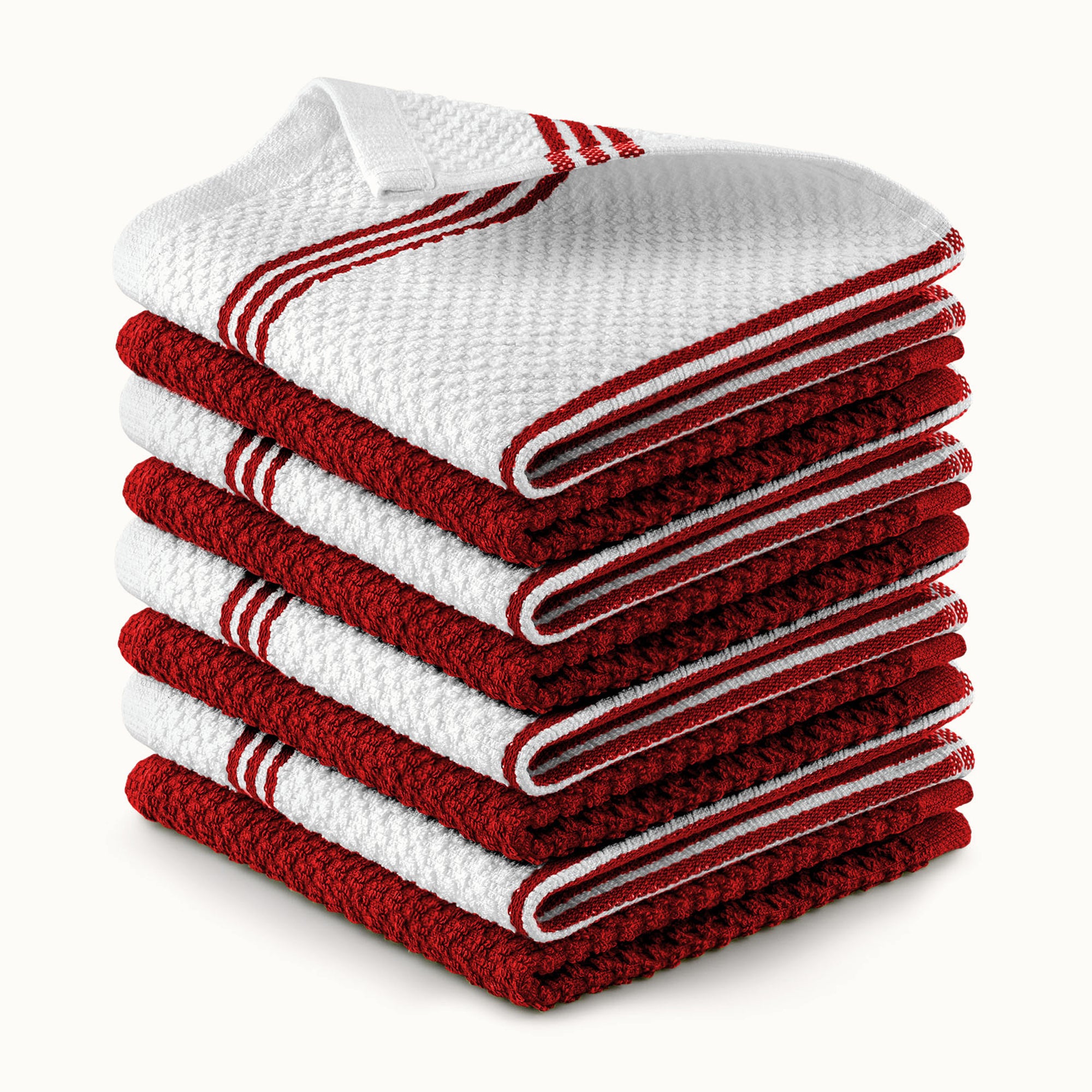 Kitchen Towels-3 Pack 12 x 12 Stripe Red by Zulay Kitchen