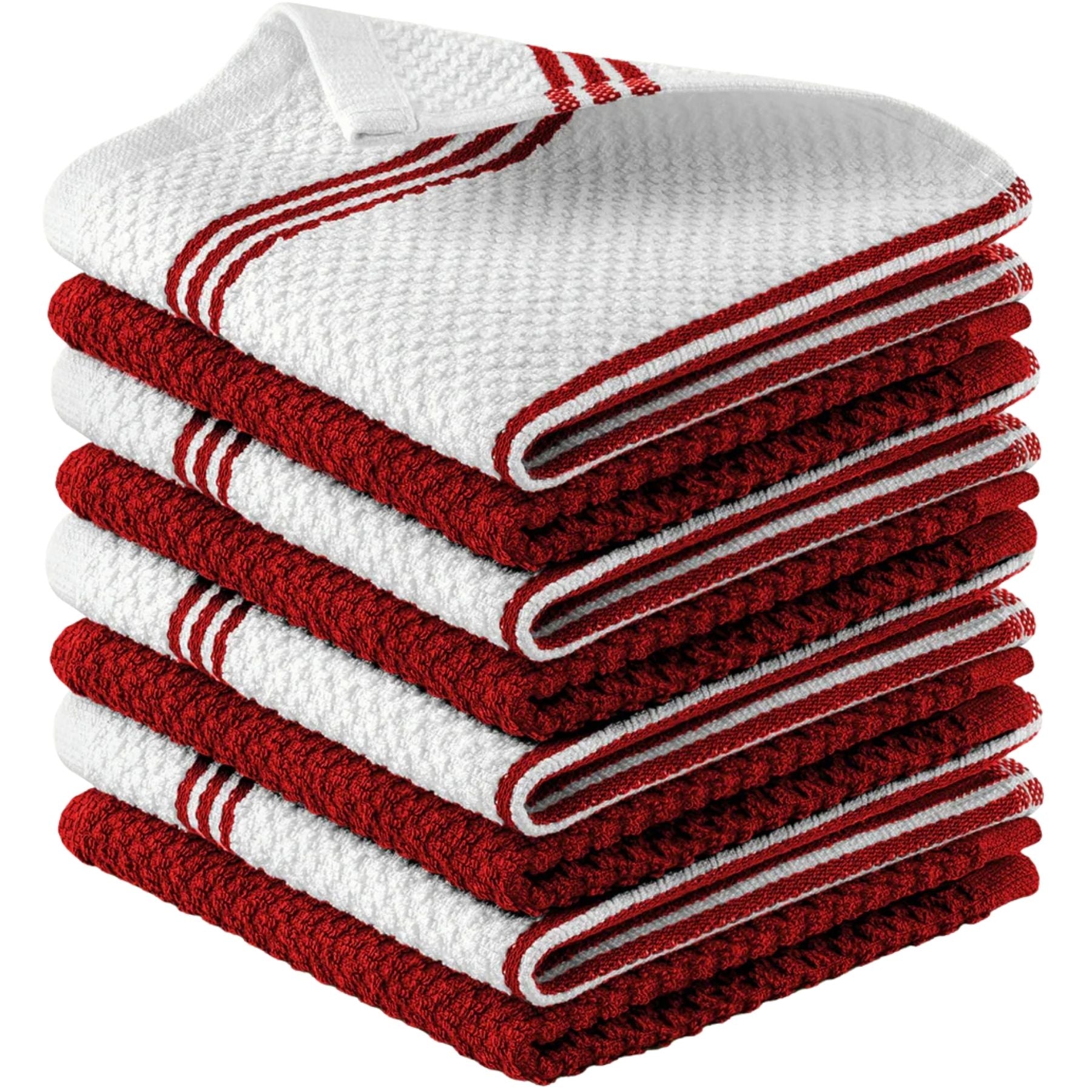 Kitchen Towels-8 Pack 12 x 12 Stripe Red by Zulay Kitchen