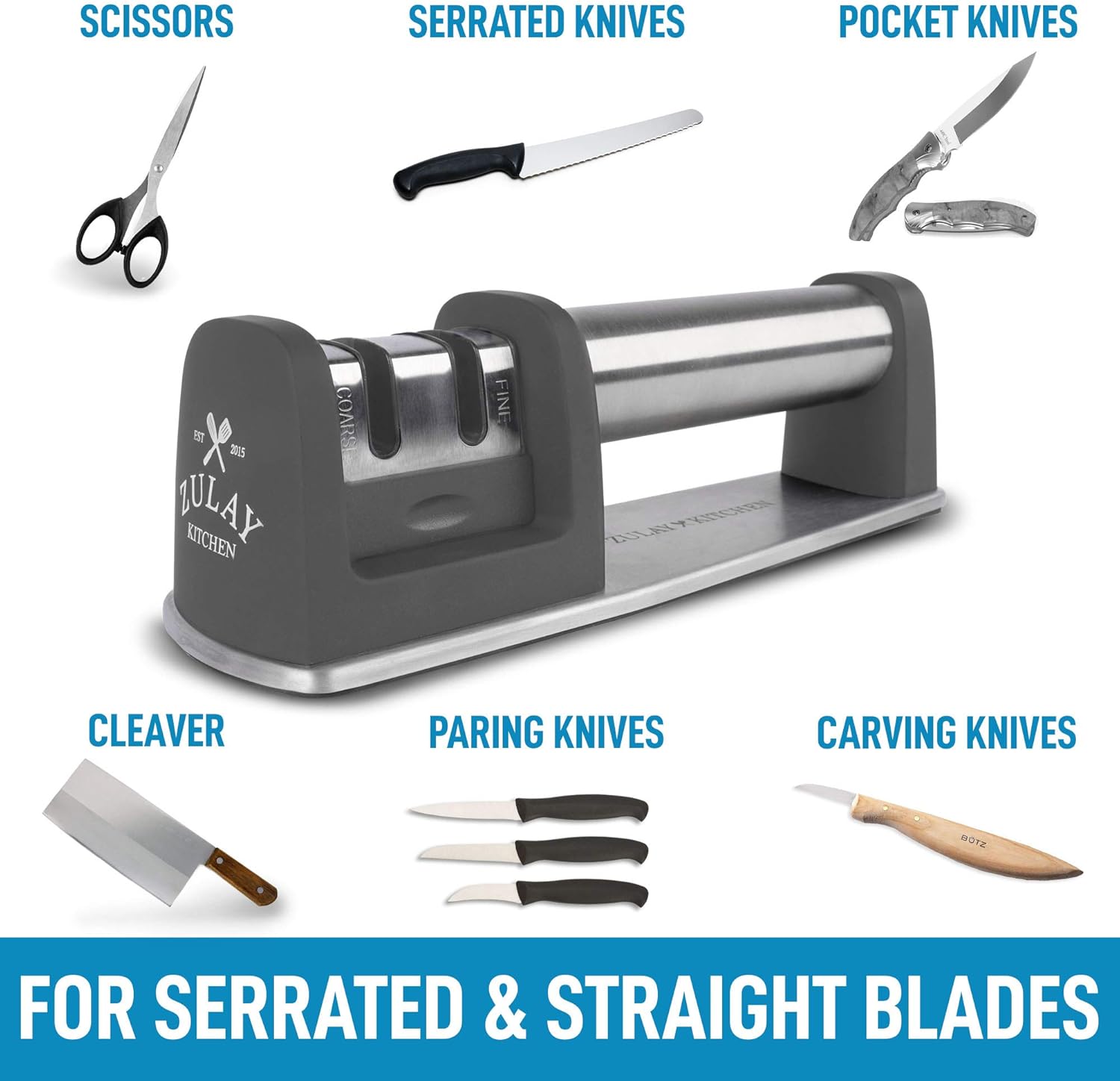 For Serrated and Straight Blade Knife Sharpener by Zulay Kitchen