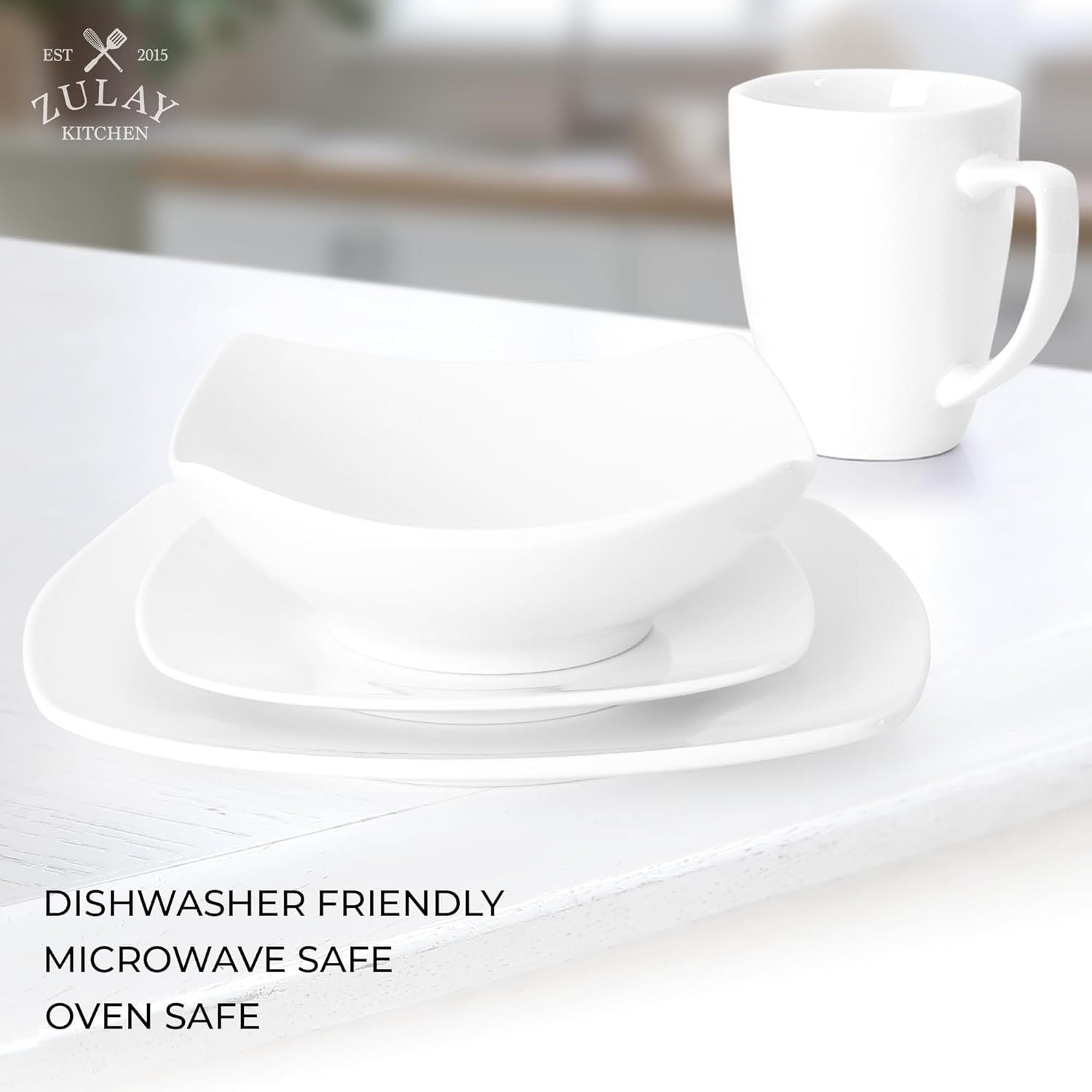 Chip & Scratch-Resistant Porcelain Square Dinnerware Set by Zulay Kitchen