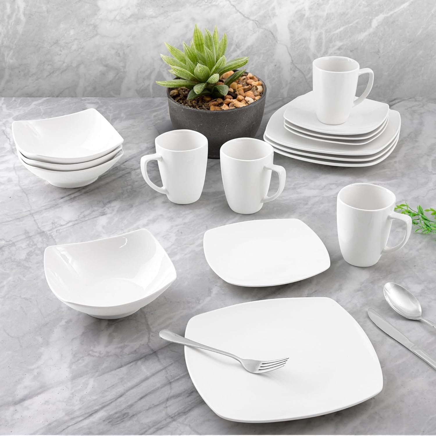 Elegant Porcelain Square Dinnerware Set by Zulay Kitchen