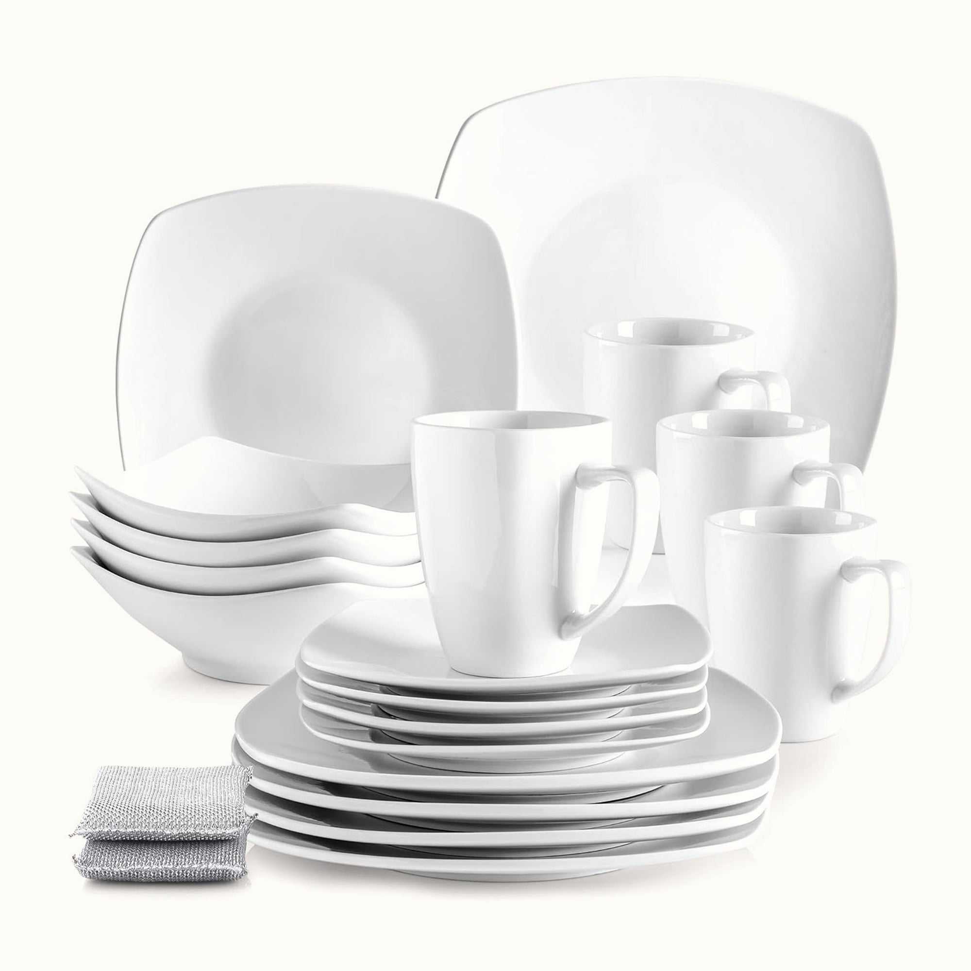 Porcelain Square Dinnerware Set -16 Piece Set by Zulay Kitchen