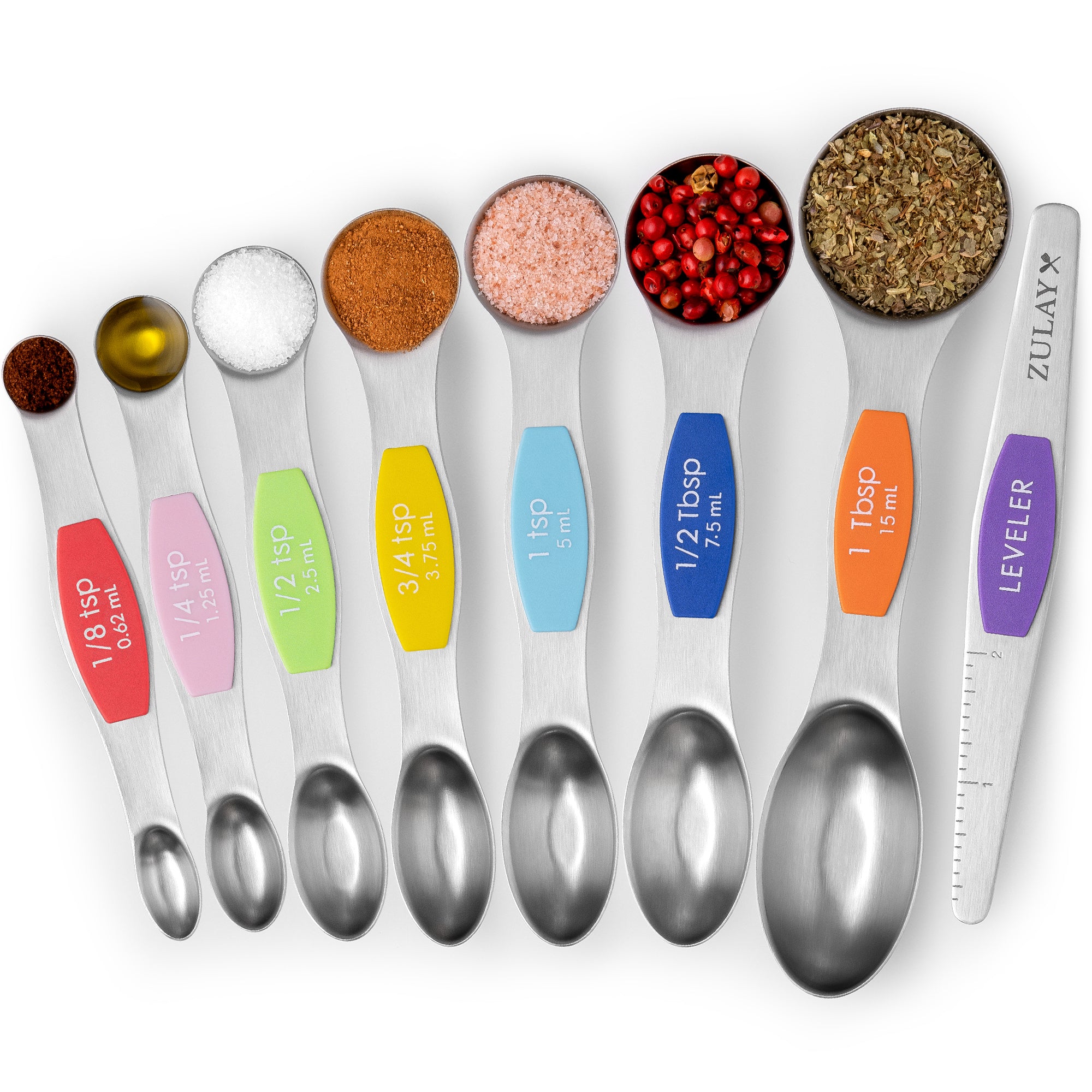 Magnetic Measuring Spoons with Leveler-8pc Multicolor by Zulay Kitchen