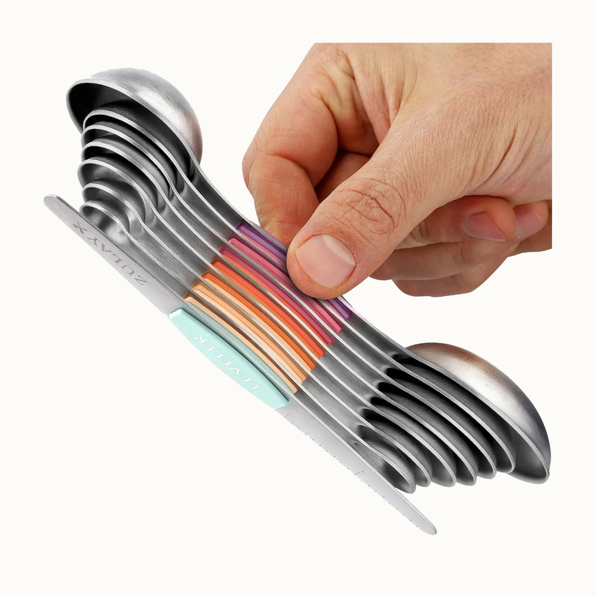 Magnetic Measuring Spoons with Leveler-8pc Sunrise by Zulay Kitchen