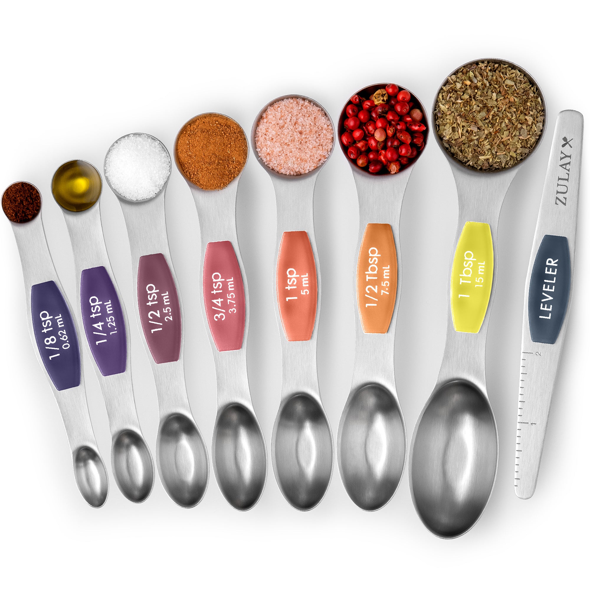 Magnetic Measuring Spoons with Leveler-8pc Sunrise by Zulay Kitchen