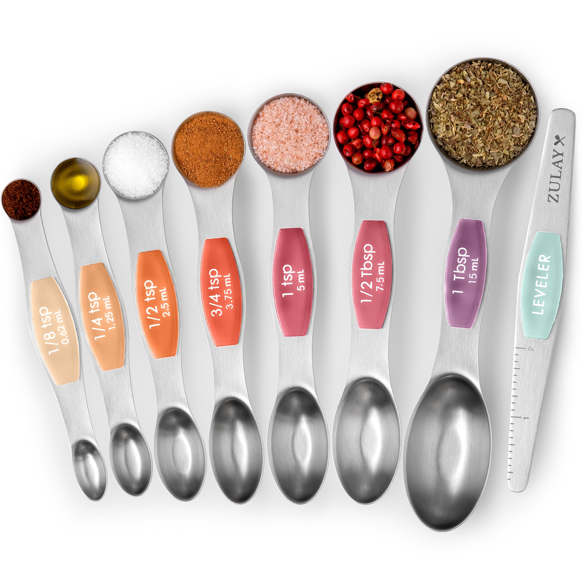 Magnetic Measuring Spoons with Leveler-8pc Sunset by Zulay Kitchen