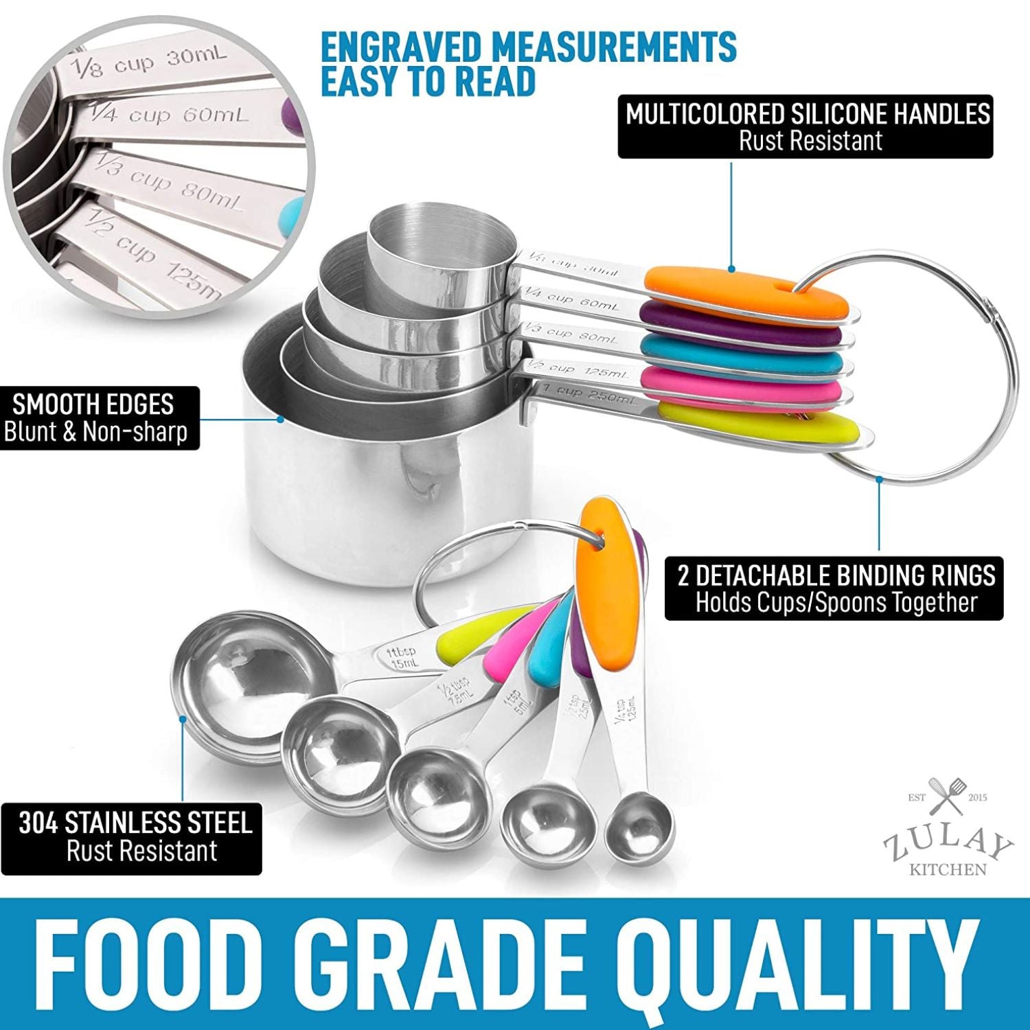 Stackable Measuring Cups and Spoons by Zulay Kitchen