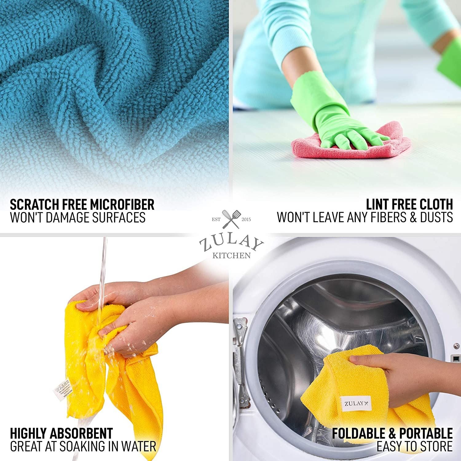 Highly Absorbent Microfiber Cleaning Cloths by Zulay Kitchen