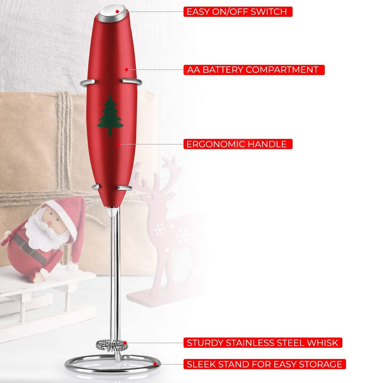 Ergonomic Christmas Edition Milk Frother by Zulay Kitchen