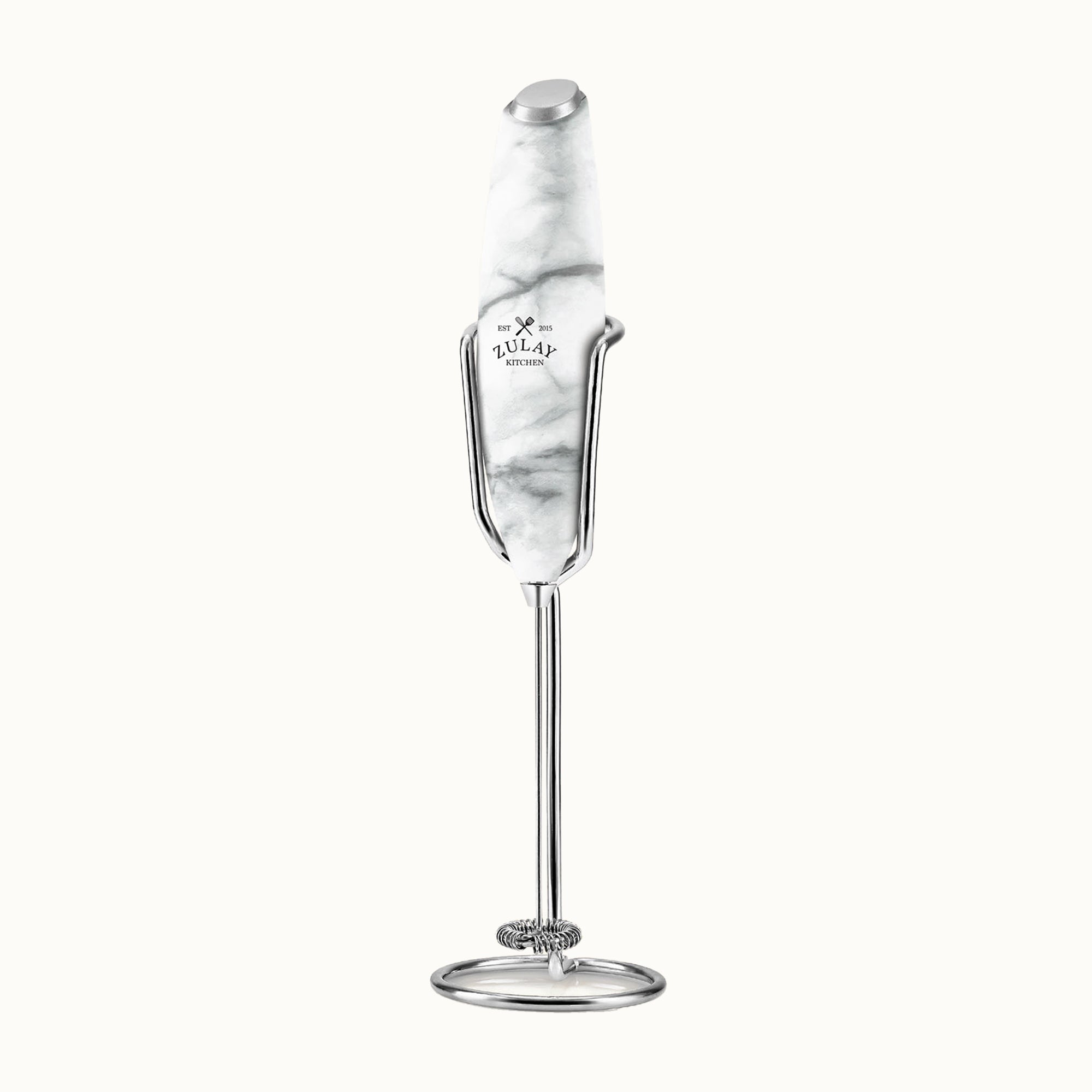 Milk Frother With Holster Stand - Marble Design - Marble by Zulay Kitchen