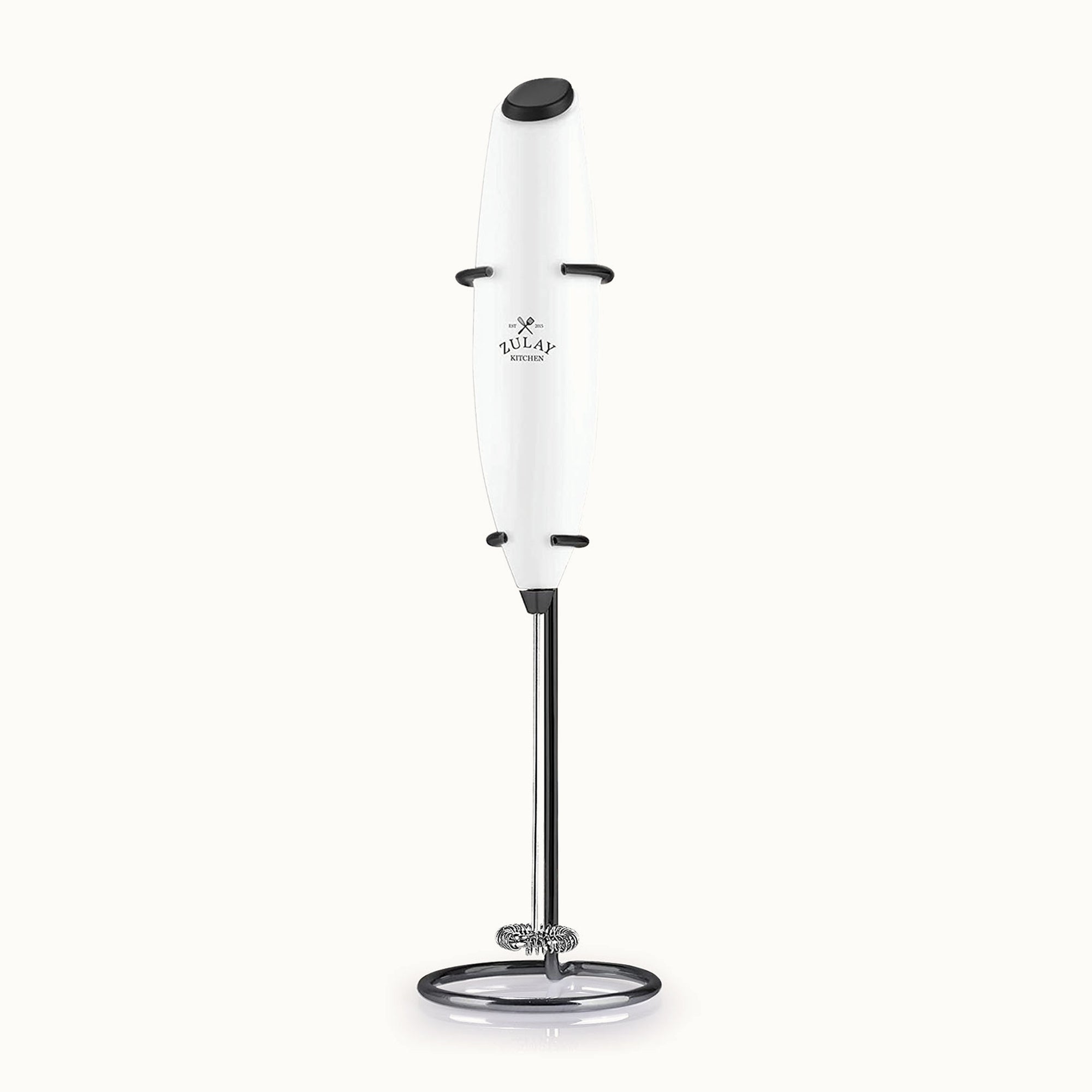 Milk Frother With Stand - White Black by Zulay Kitchen