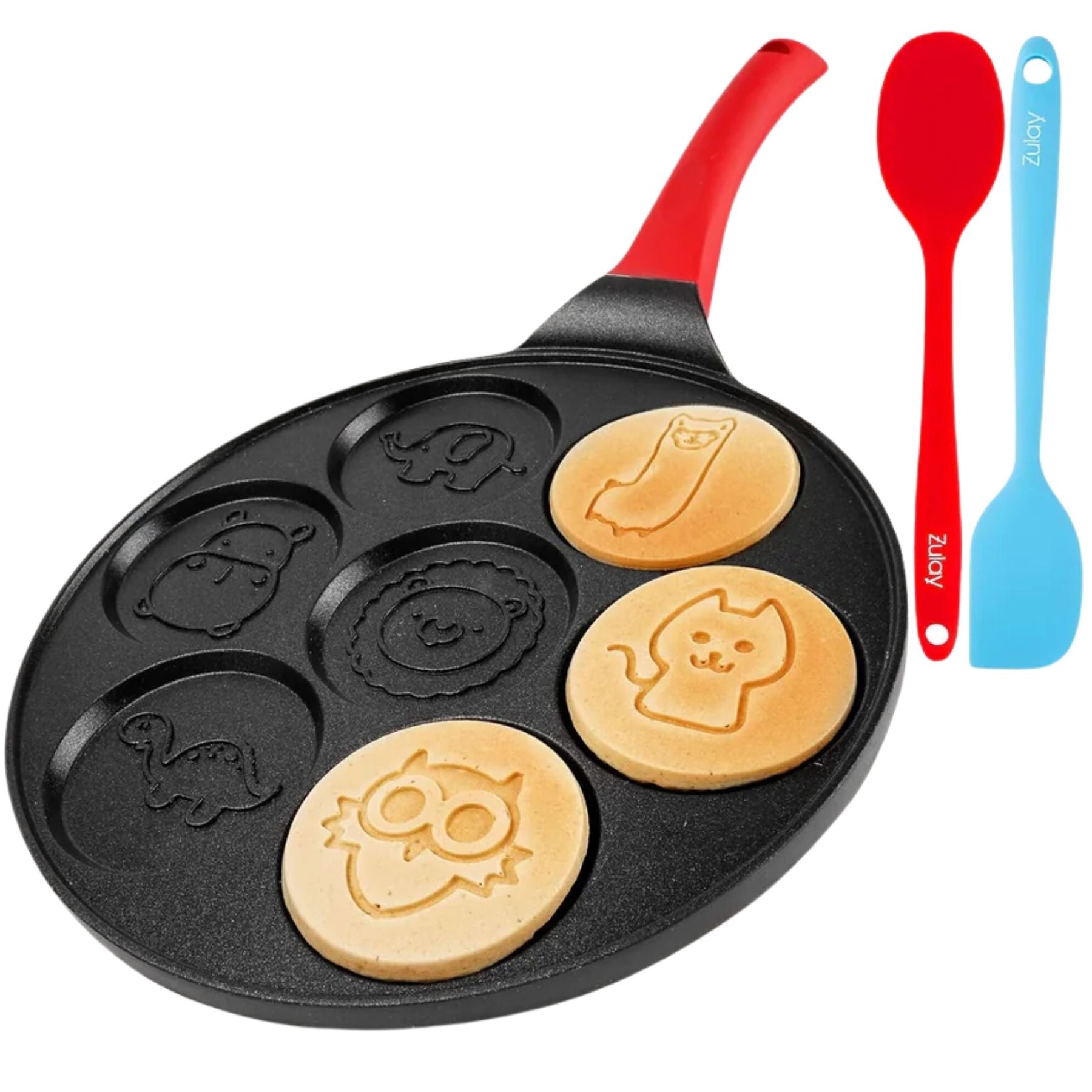 Mini Pancake Maker With 7 Animal Face Designs Plus 2 Bonus Spatulas by Zulay Kitchen