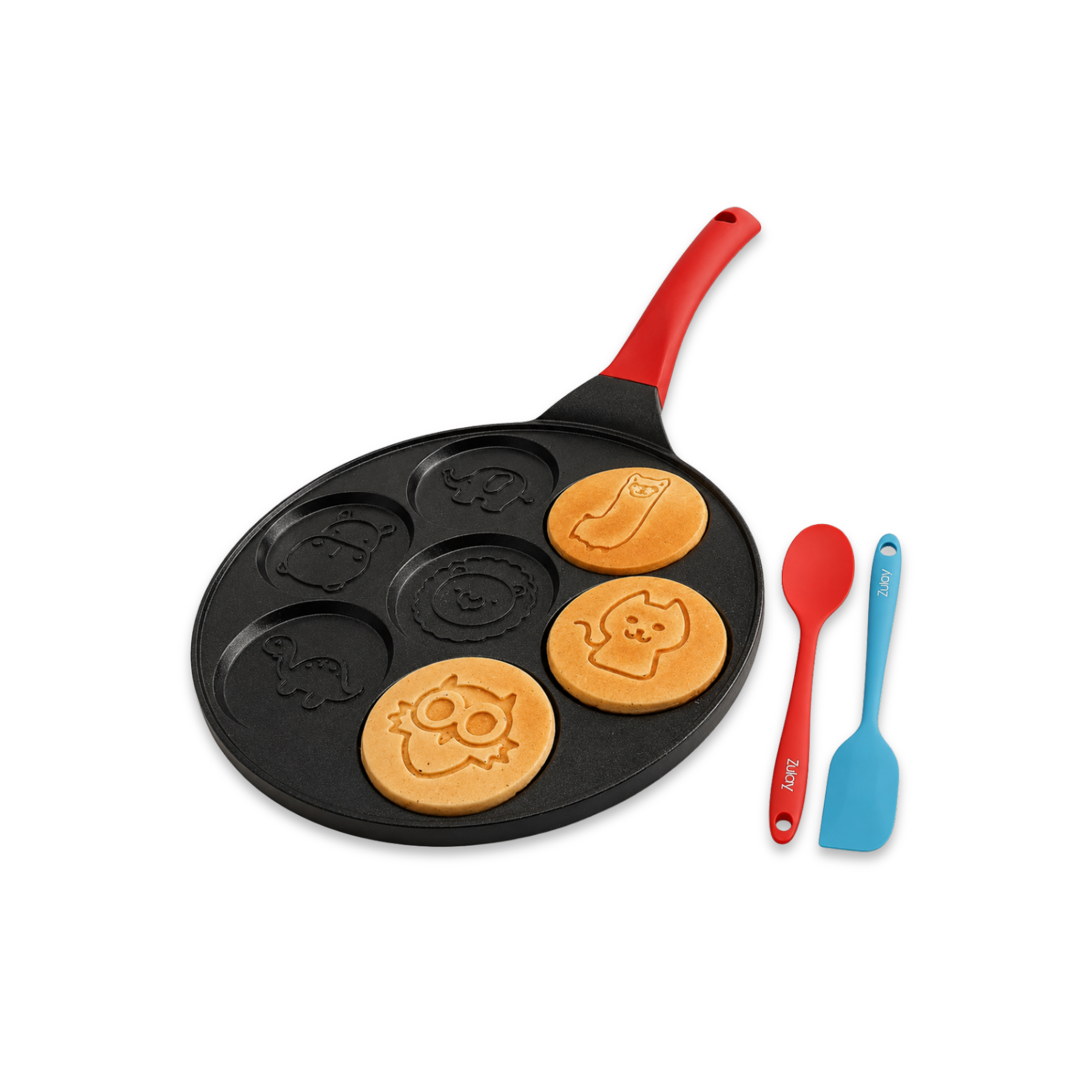 Mini Pancake Maker With 7 Animal Face Designs Plus 2 Bonus Spatulas by Zulay Kitchen