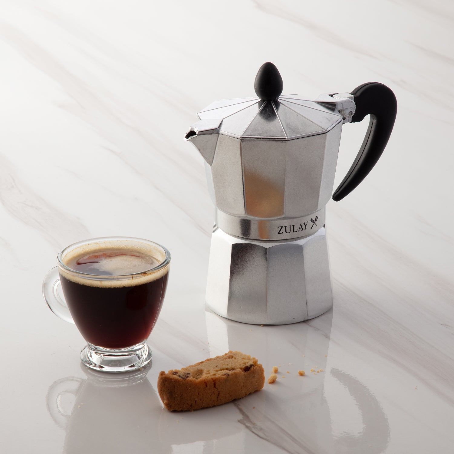 A glass of espresso made from moka pot.