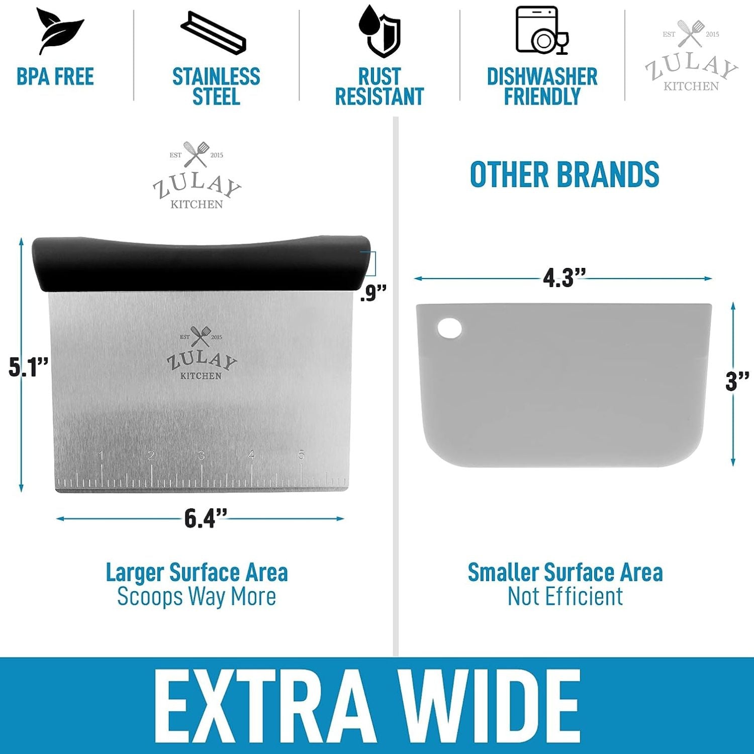 Scoops Larger Surface Multi-Purpose Bench Scraper & Chopper by Zulay Kitchen