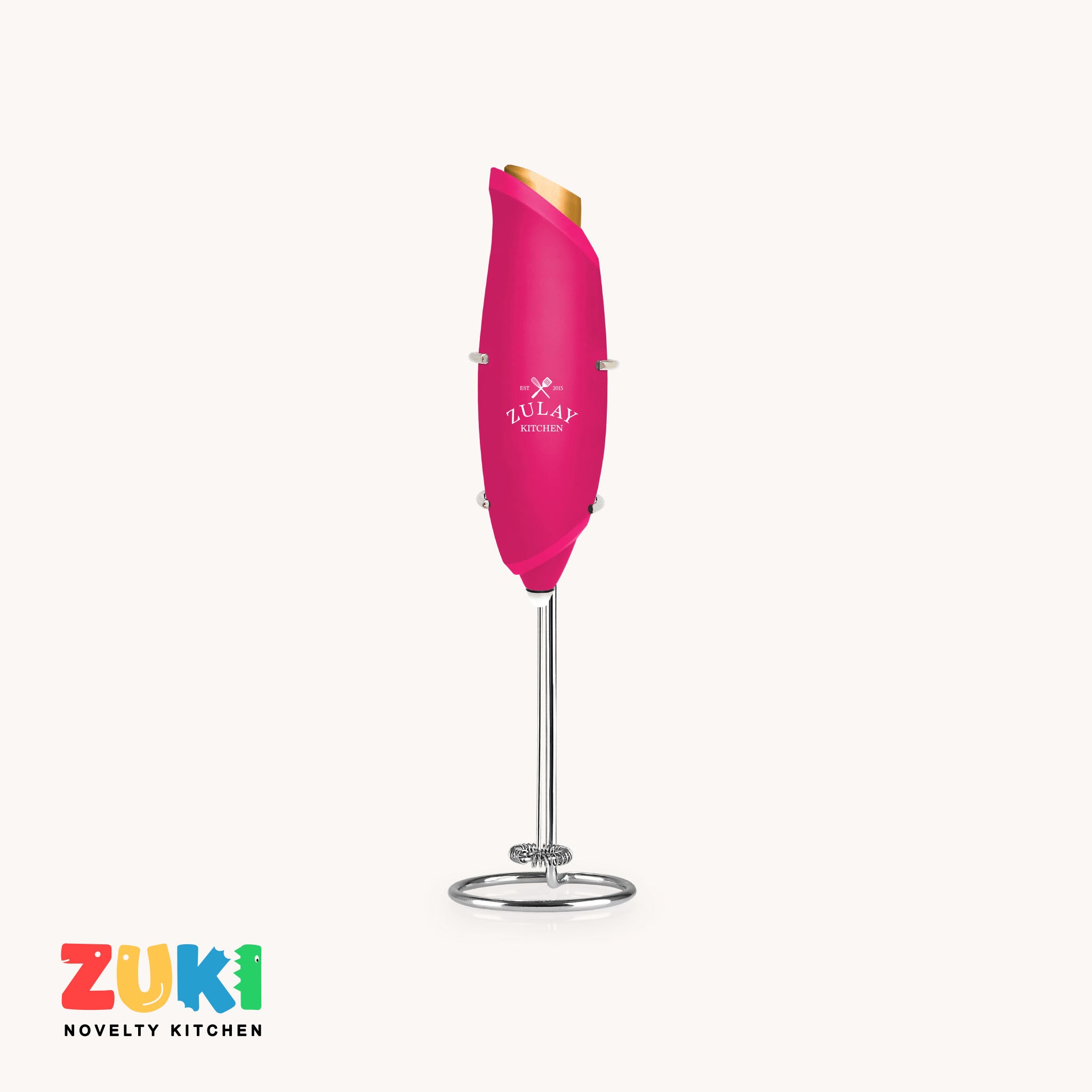 One Touch Milk Frother - ZUKI Novelty Kitchen - Hot Pink with Gold Button by Zulay Kitchen