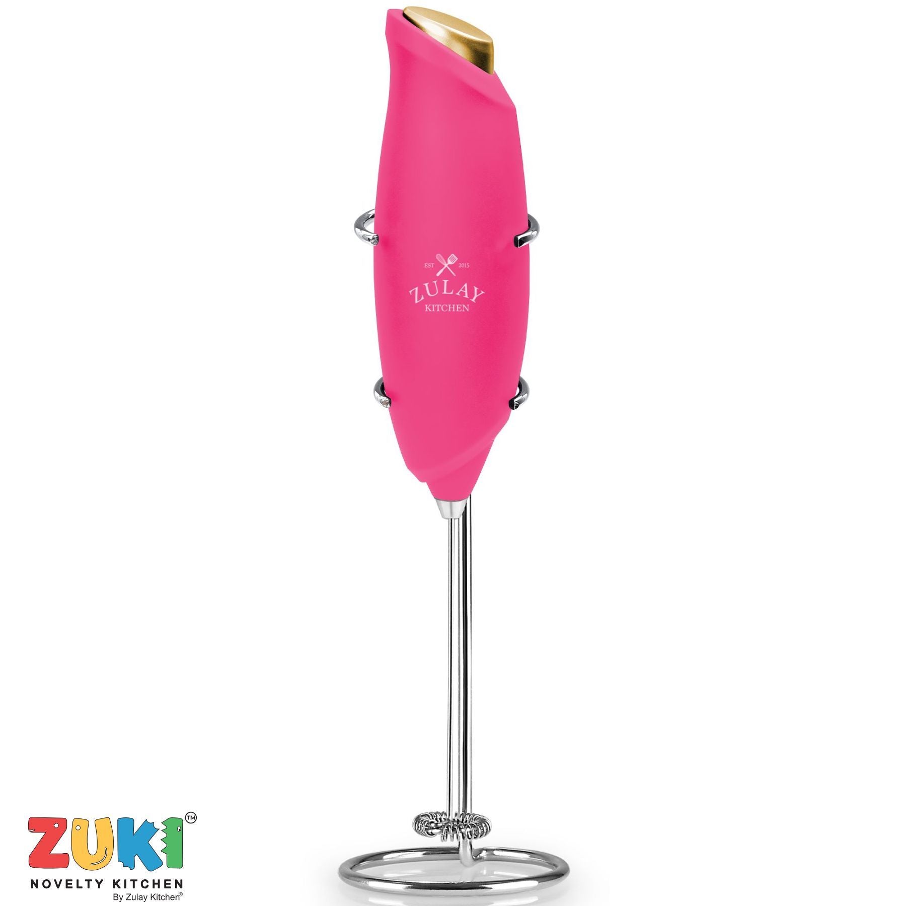 One Touch Milk Frother - ZUKI Novelty Kitchen - Hot Pink with Gold Button by Zulay Kitchen