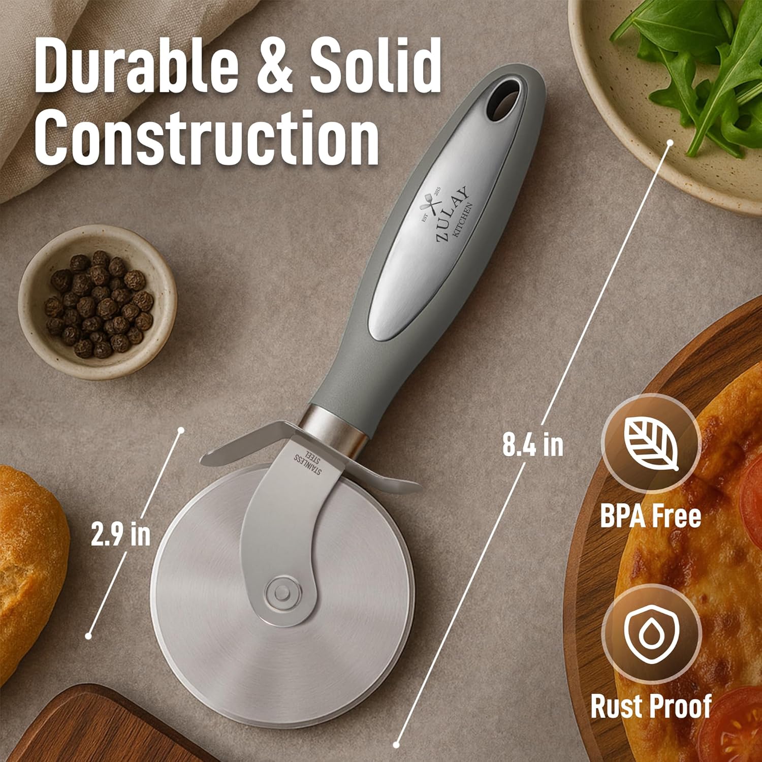 Rust-resistant Stainless Steel Pizza Slicer by Zulay Kitchen
