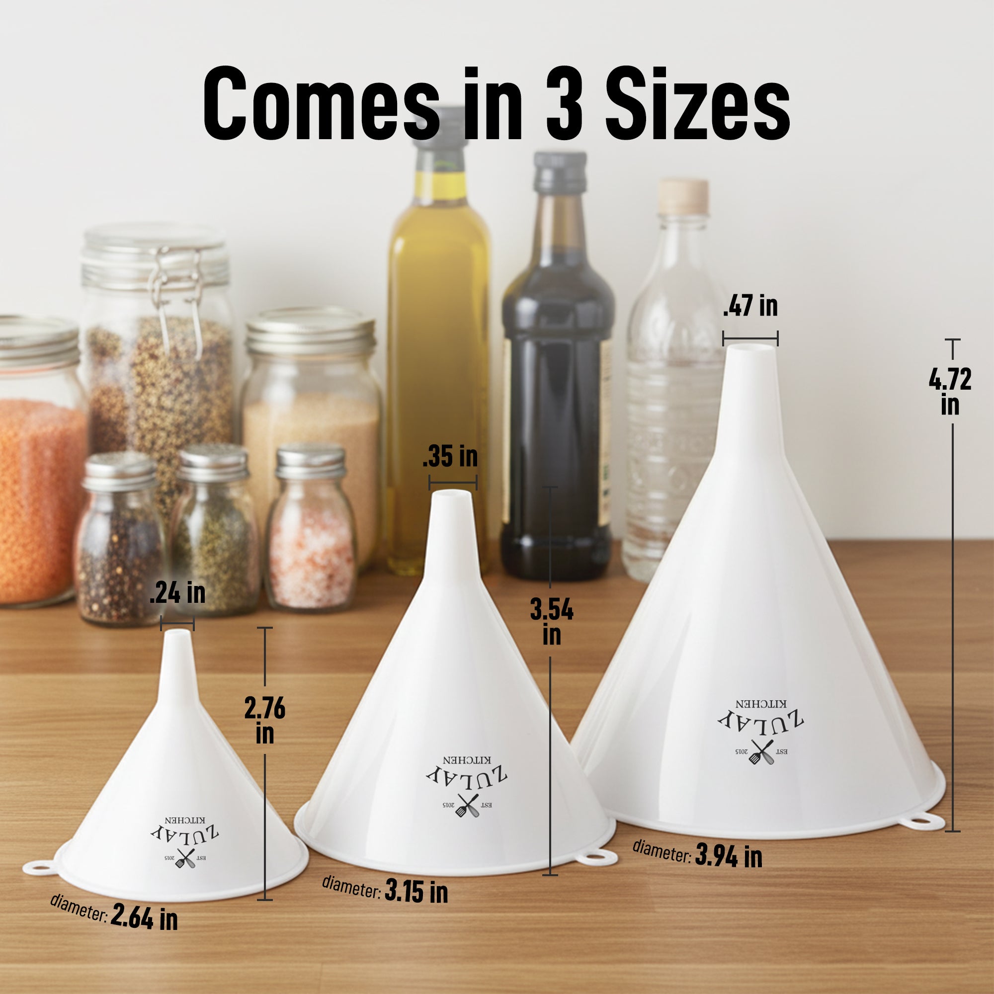 Large, Medium, and Small Kitchen Funnels for Filling Bottles by Zulay Kitchen